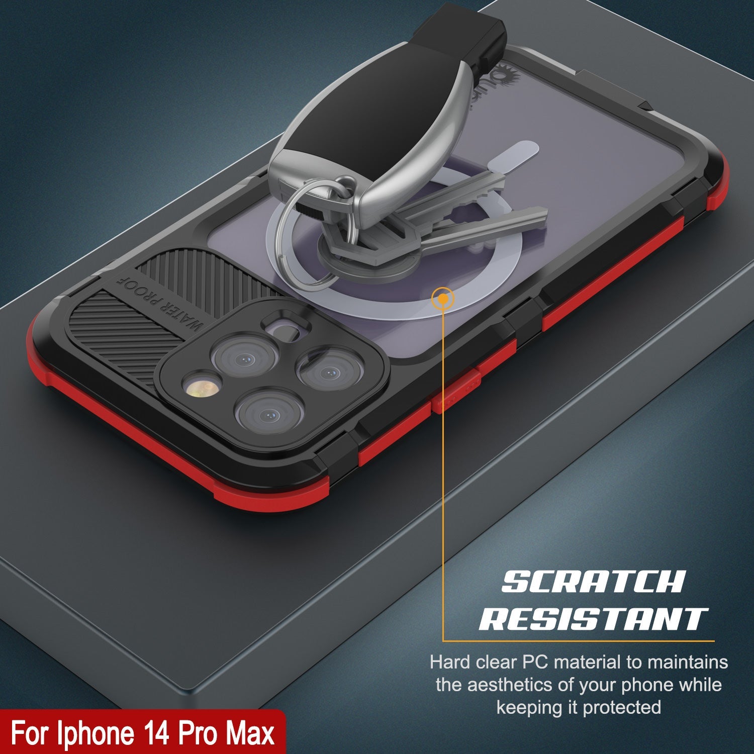 Capa à prova d'água em alumínio da série Metal Extreme 2.0 para iPhone 14 Pro Max IP68 com protetor de tela embutido [Preto-Vermelho]