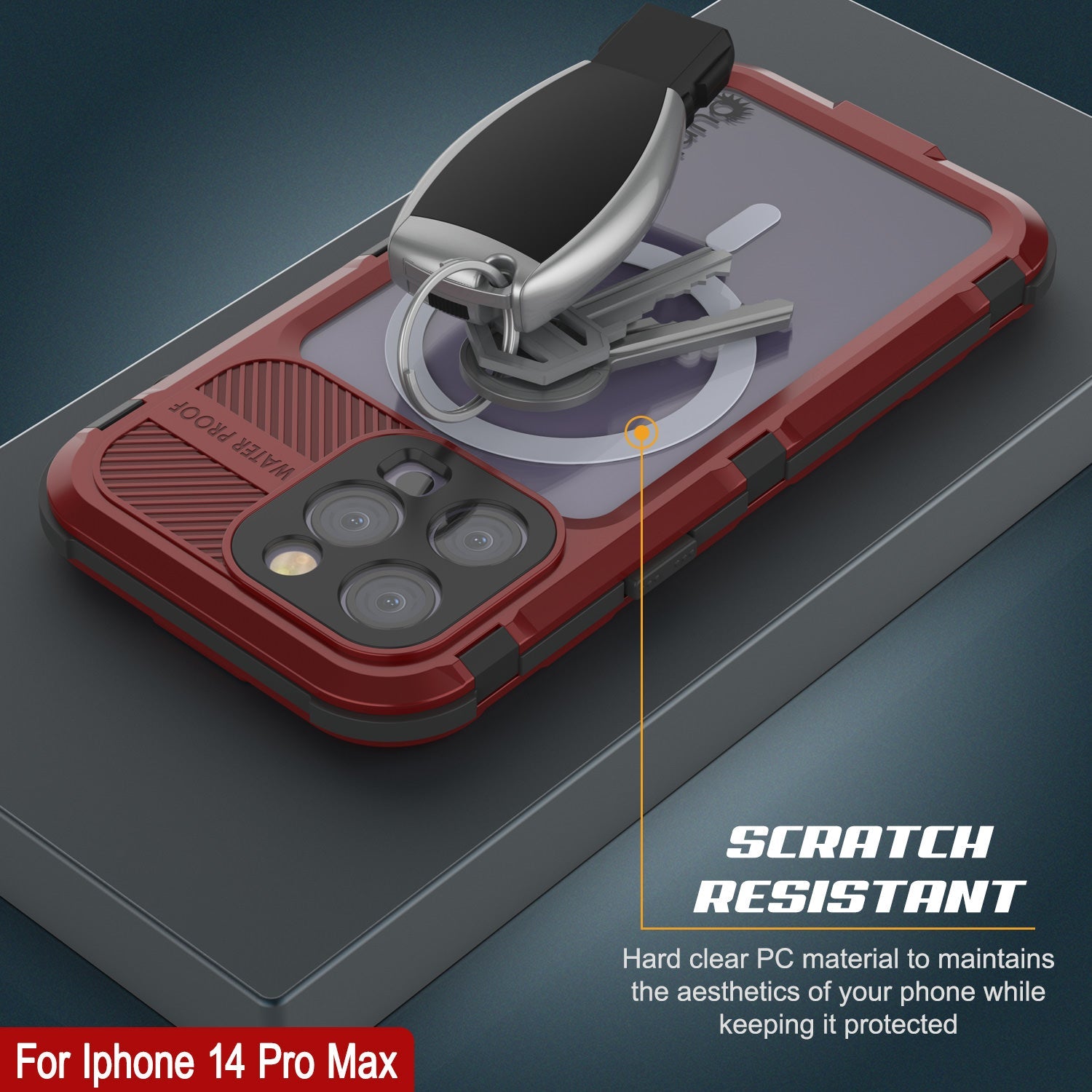 Capa à prova d'água em alumínio da série Metal Extreme 2.0 para iPhone 14 Pro Max com protetor de tela embutido IP68 [Vermelho-Preto]