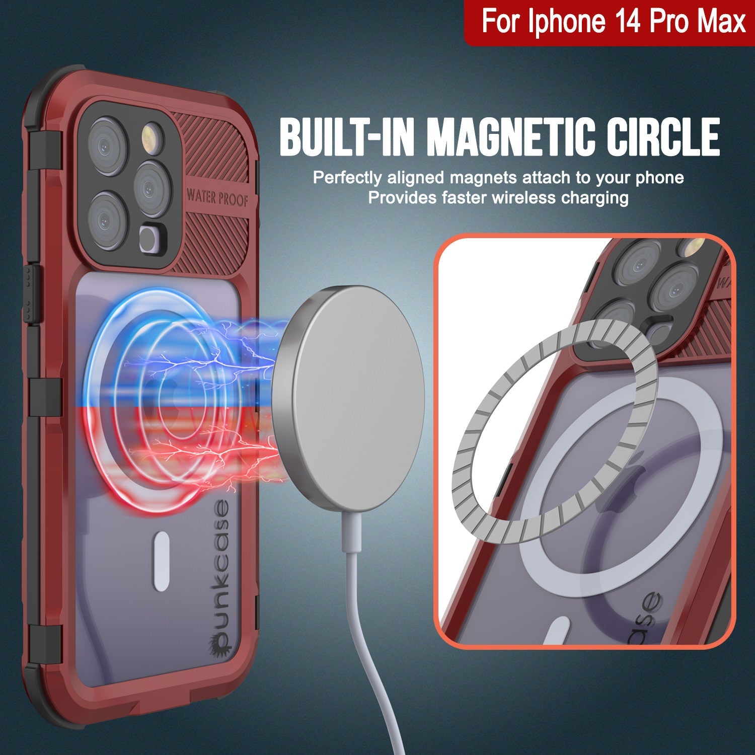 Capa à prova d'água em alumínio da série Metal Extreme 2.0 para iPhone 14 Pro Max com protetor de tela embutido IP68 [Vermelho-Preto]