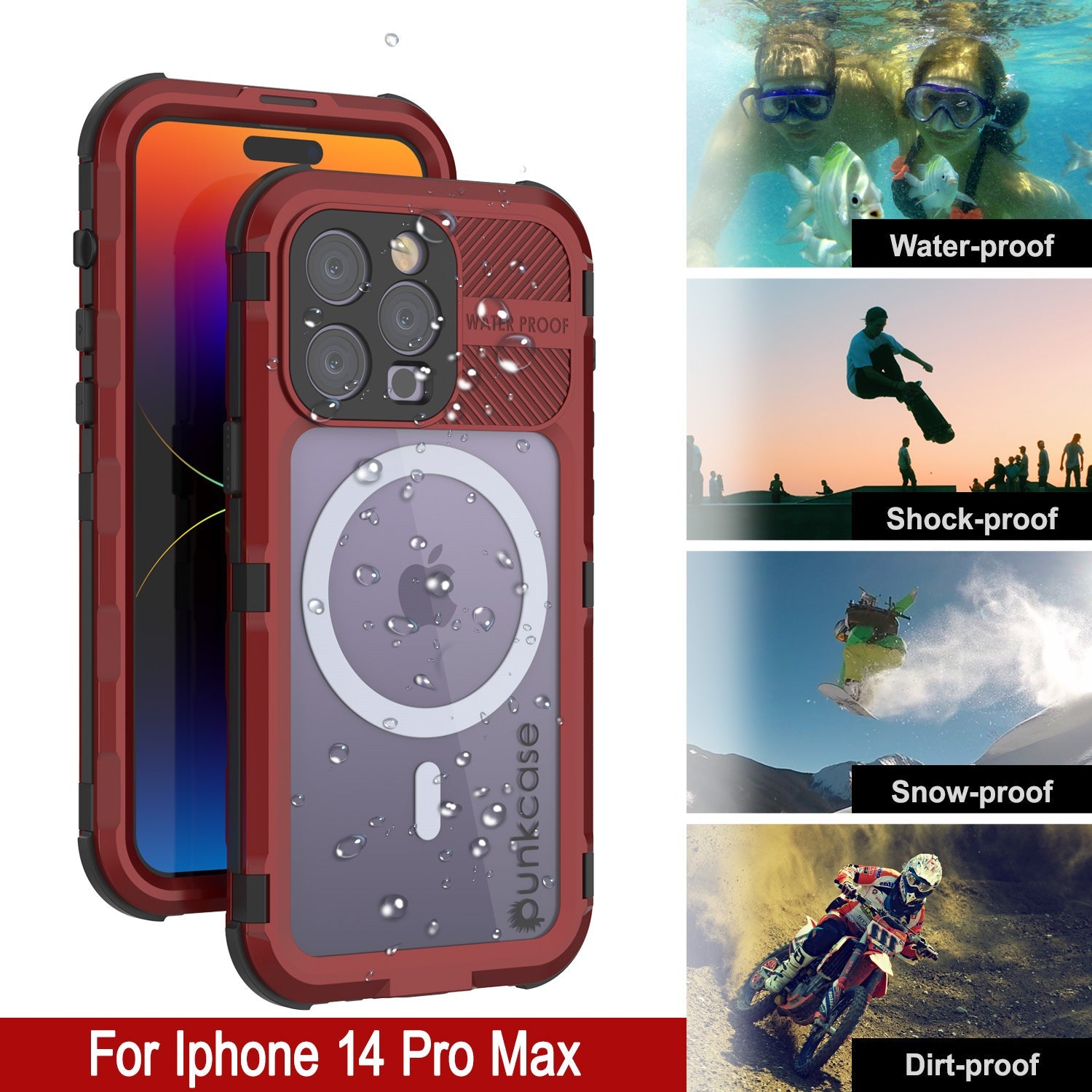Capa à prova d'água em alumínio da série Metal Extreme 2.0 para iPhone 14 Pro Max com protetor de tela embutido IP68 [Vermelho-Preto]