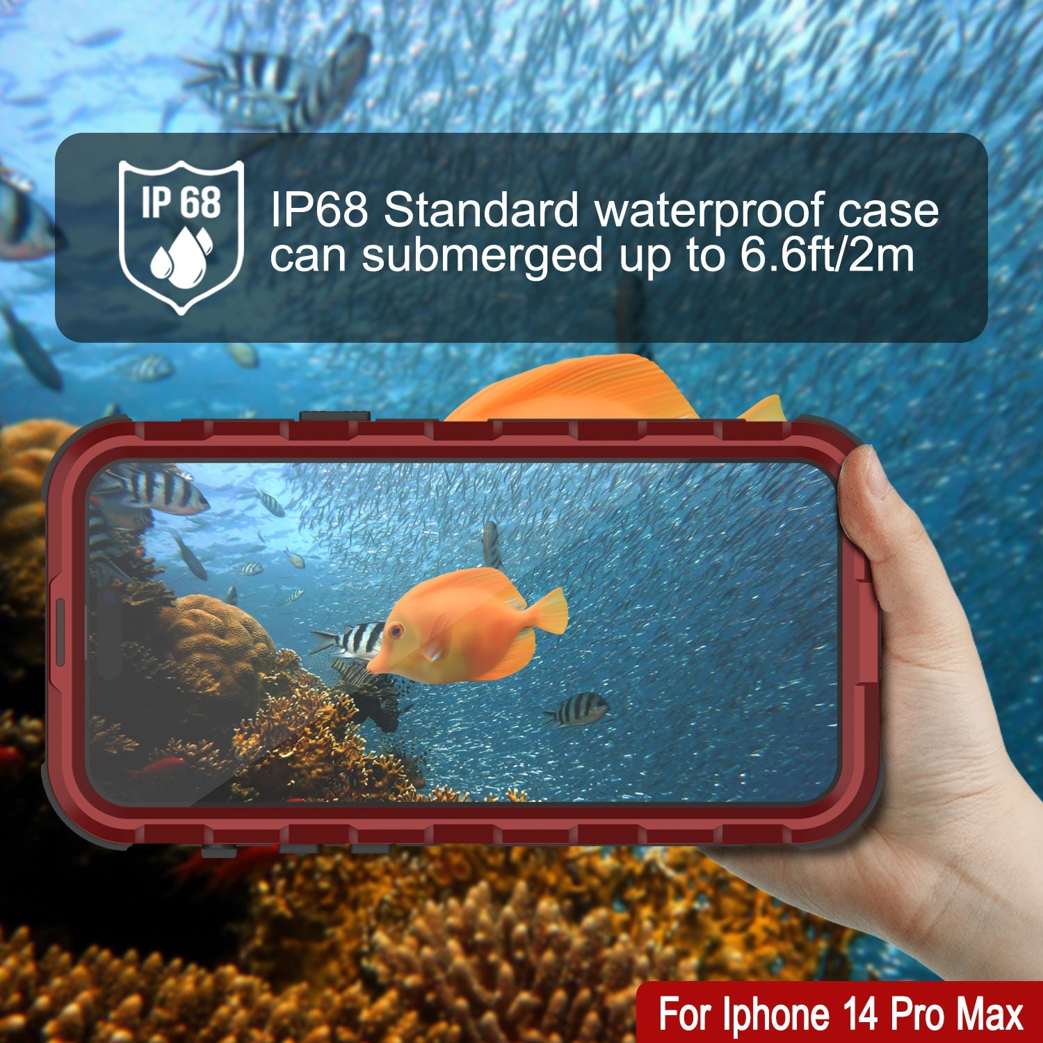 Capa à prova d'água em alumínio da série Metal Extreme 2.0 para iPhone 14 Pro Max com protetor de tela embutido IP68 [Vermelho-Preto]
