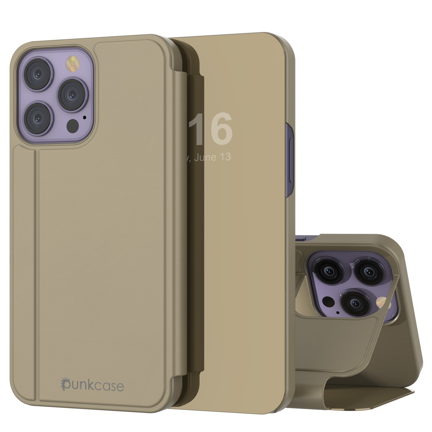 Capa protetora Punkcase Reflector para iPhone 14 Pro - Capa Flip [Ouro]