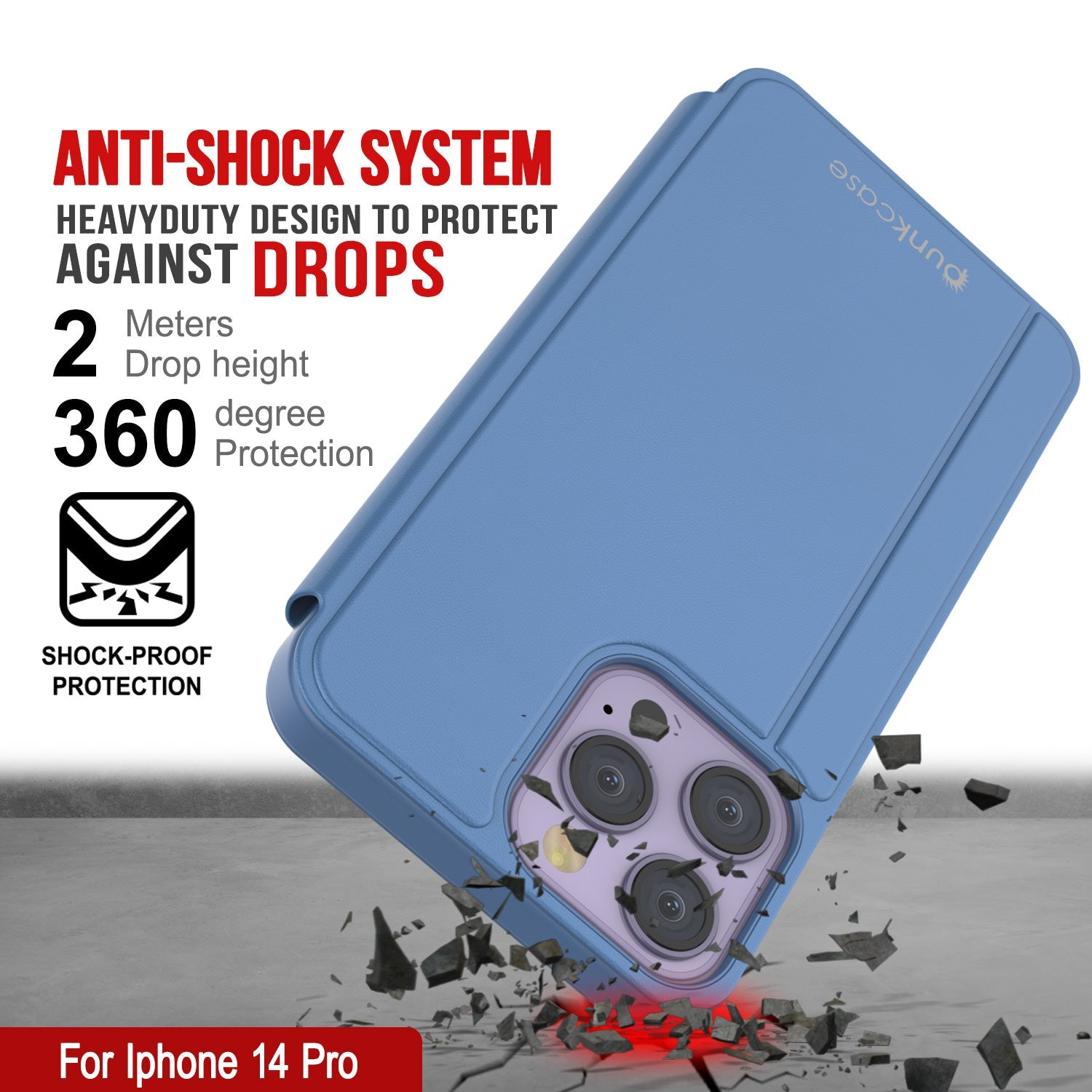 Capa protetora Punkcase iPhone 14 Pro Reflector Capa protetora Flip [Azul]