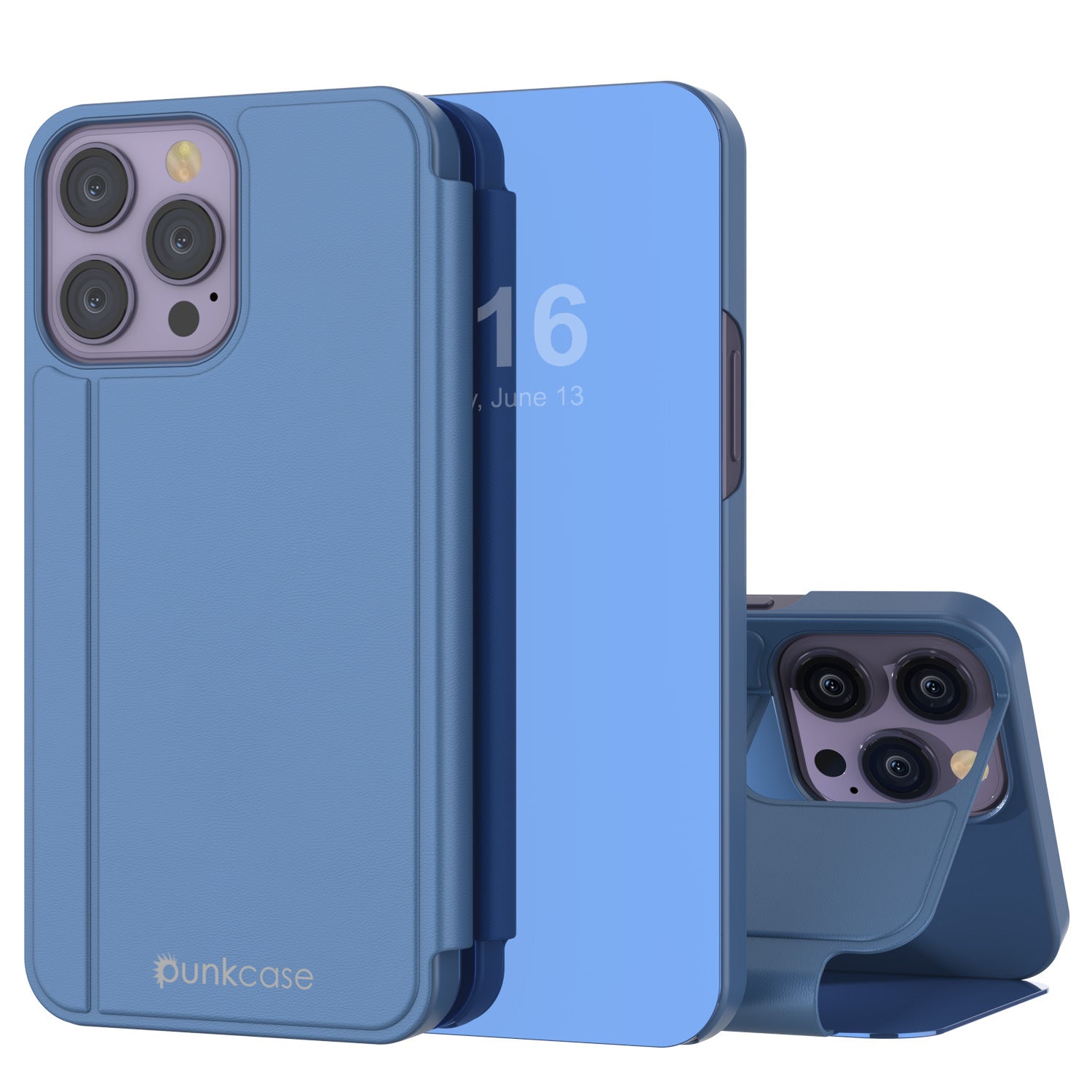 Capa protetora Punkcase iPhone 14 Pro Reflector Capa protetora Flip [Azul]