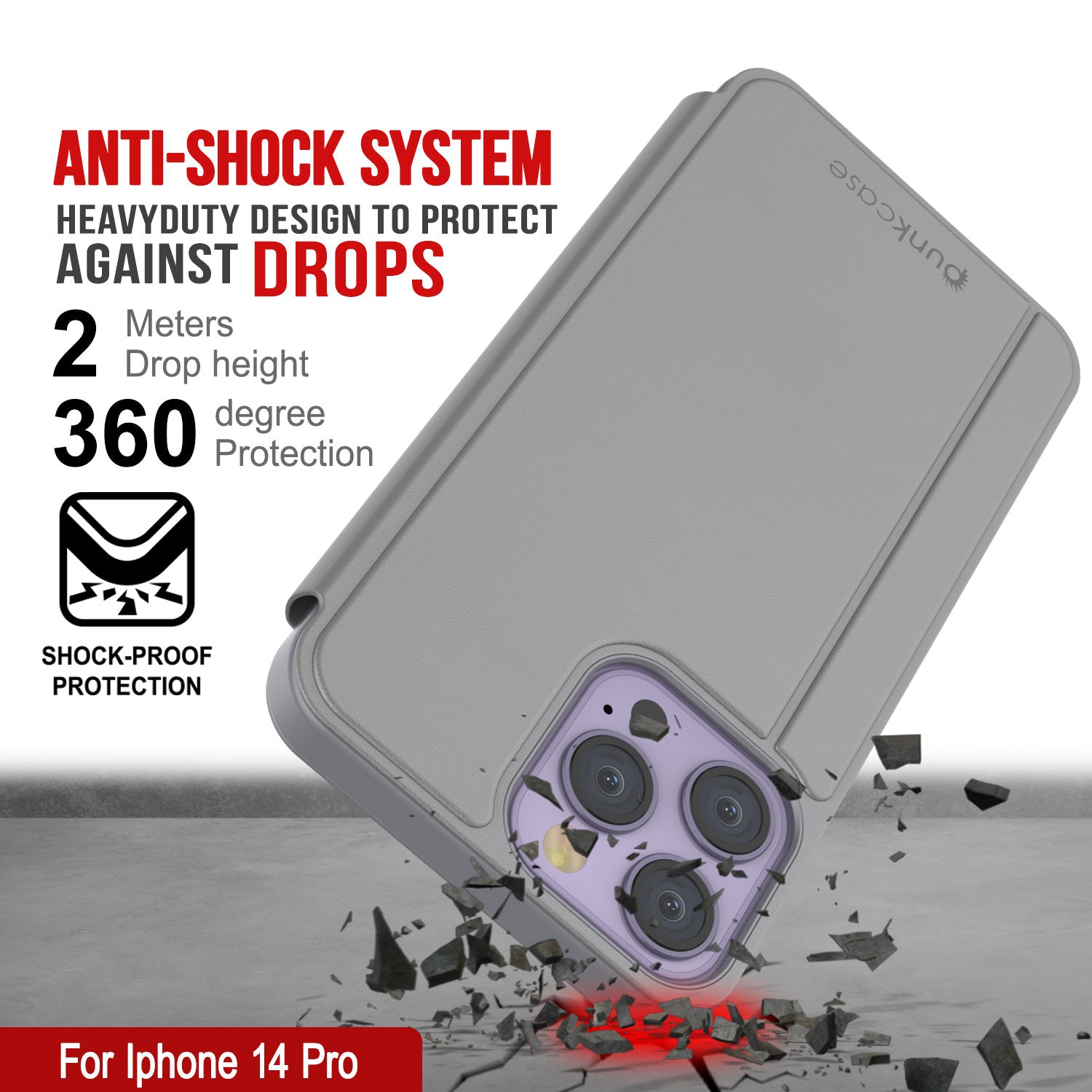 Capa protetora Punkcase para iPhone 14 Pro com flip cover refletora [prateada]