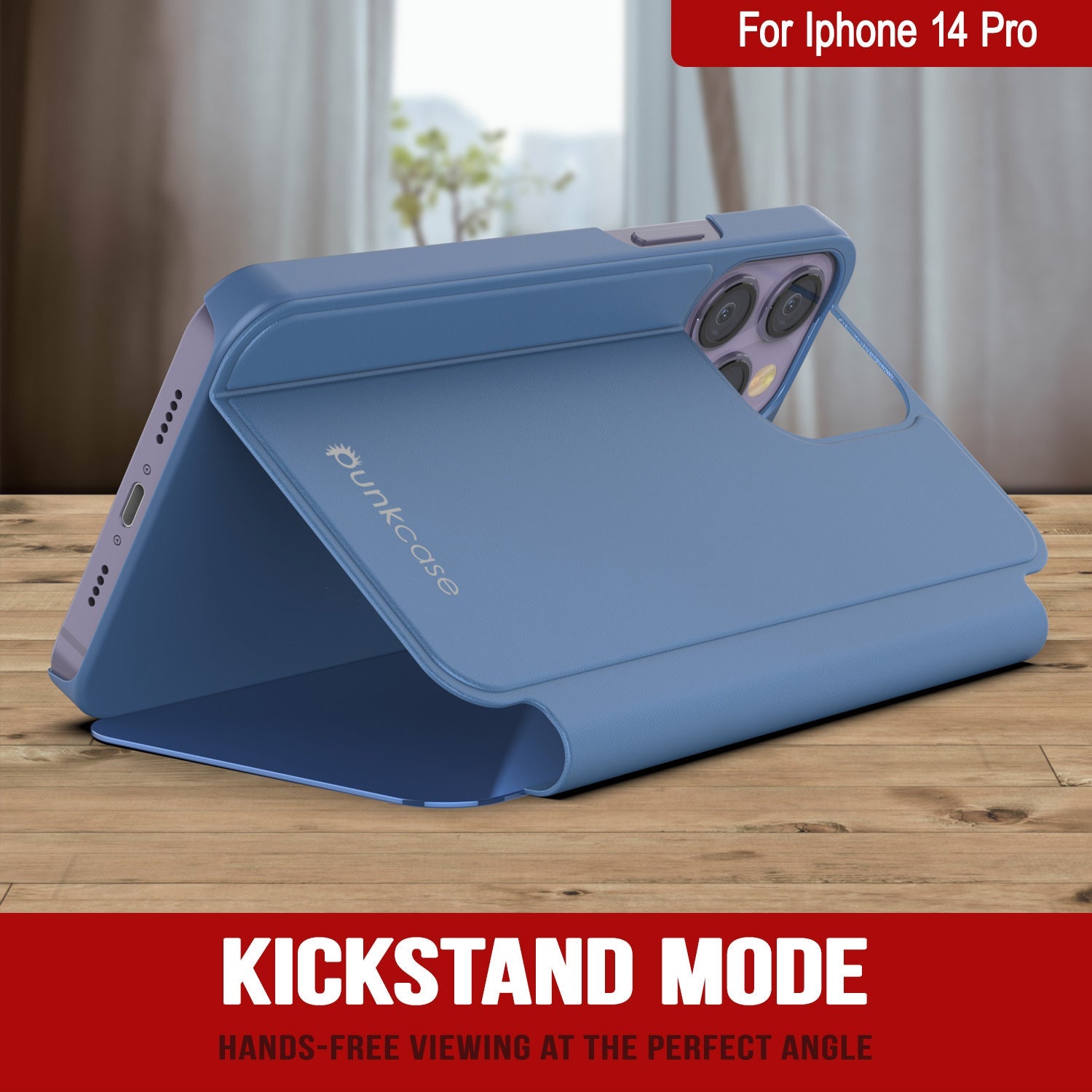 Capa protetora Punkcase iPhone 14 Pro Reflector Capa protetora Flip [Azul]