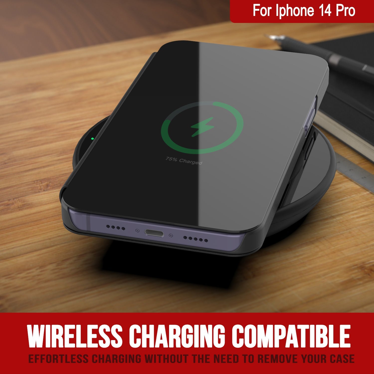 Capa protetora Punkcase iPhone 14 Pro Reflector Flip Cover [Preto]