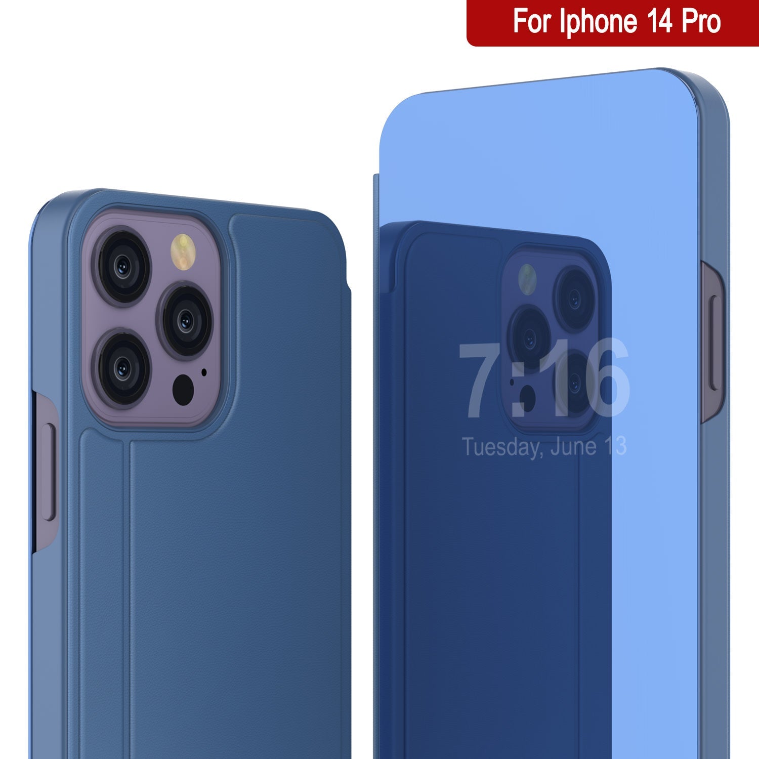 Capa protetora Punkcase iPhone 14 Pro Reflector Capa protetora Flip [Azul]