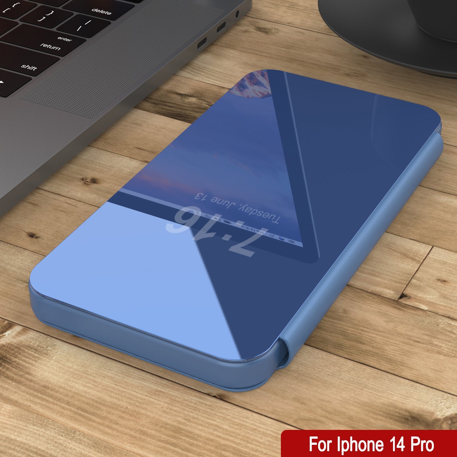 Capa protetora Punkcase iPhone 14 Pro Reflector Capa protetora Flip [Azul]