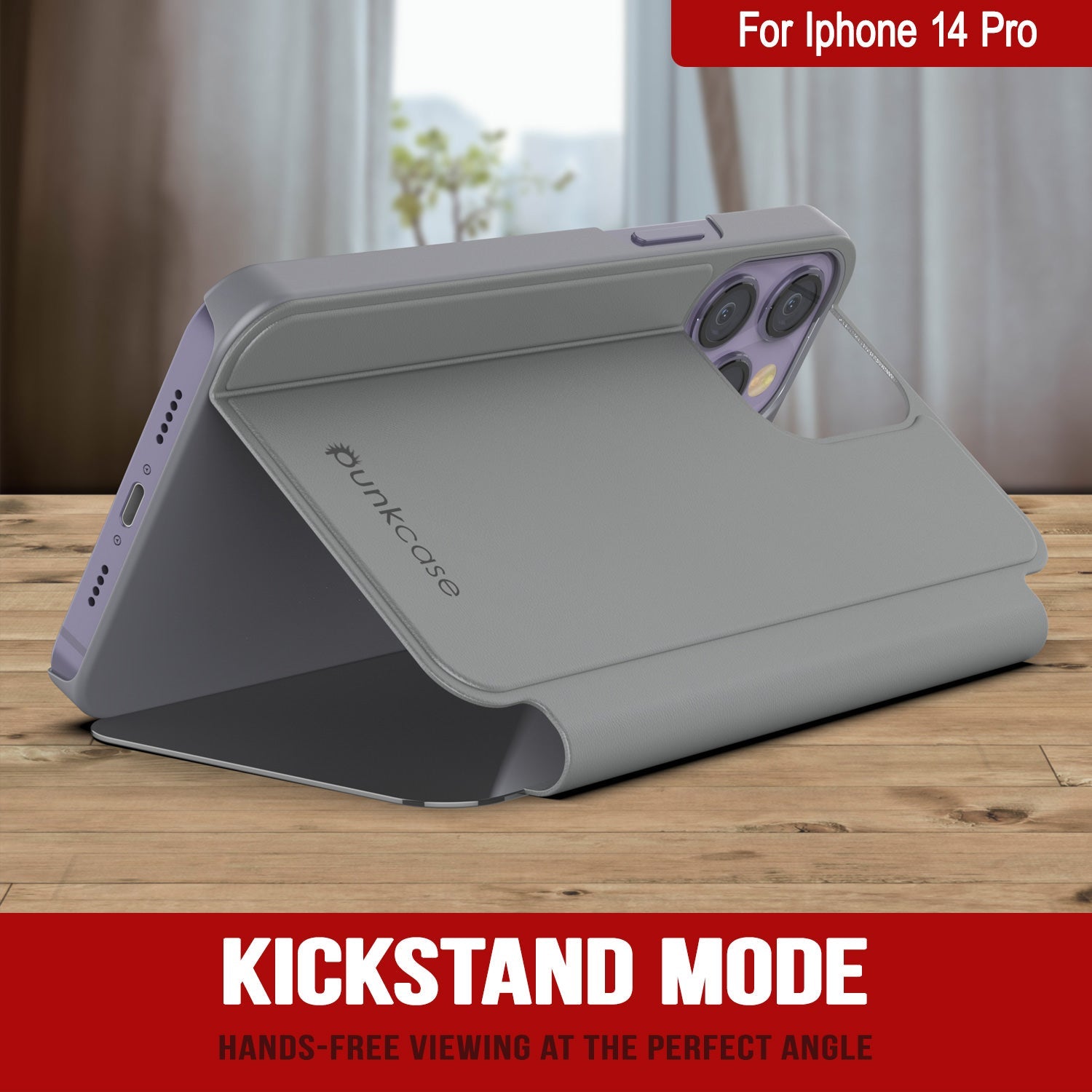 Capa protetora Punkcase para iPhone 14 Pro com flip cover refletora [prateada]