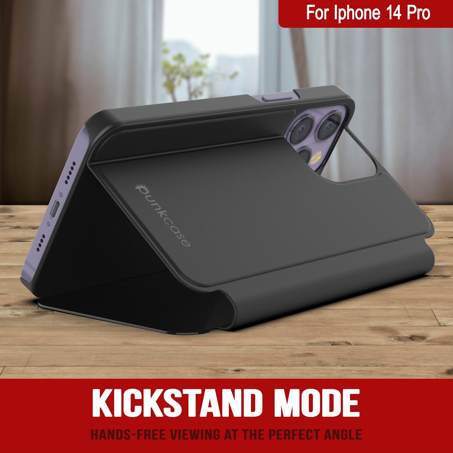 Capa protetora Punkcase iPhone 14 Pro Reflector Flip Cover [Preto]