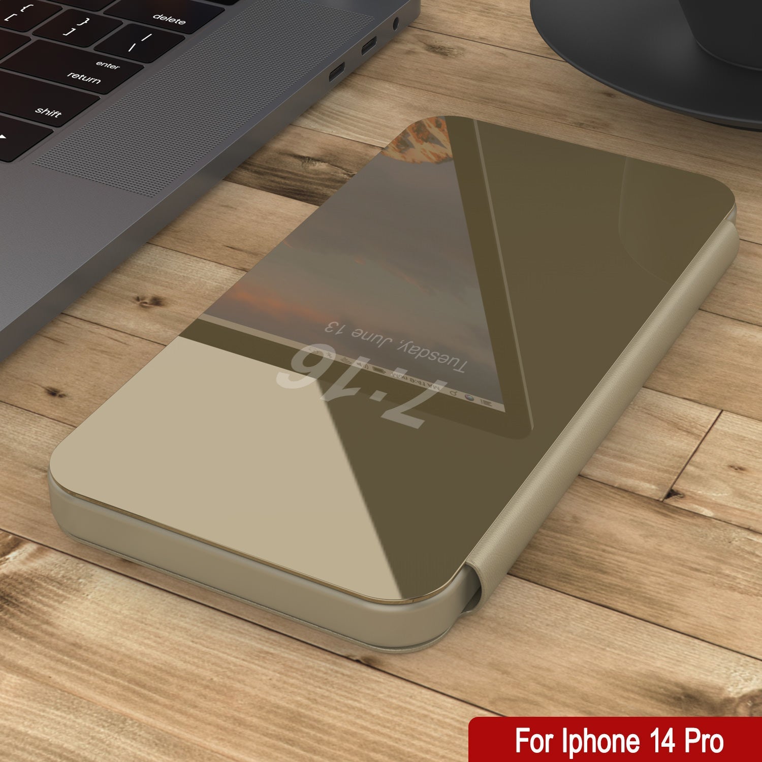 Capa protetora Punkcase Reflector para iPhone 14 Pro - Capa Flip [Ouro]