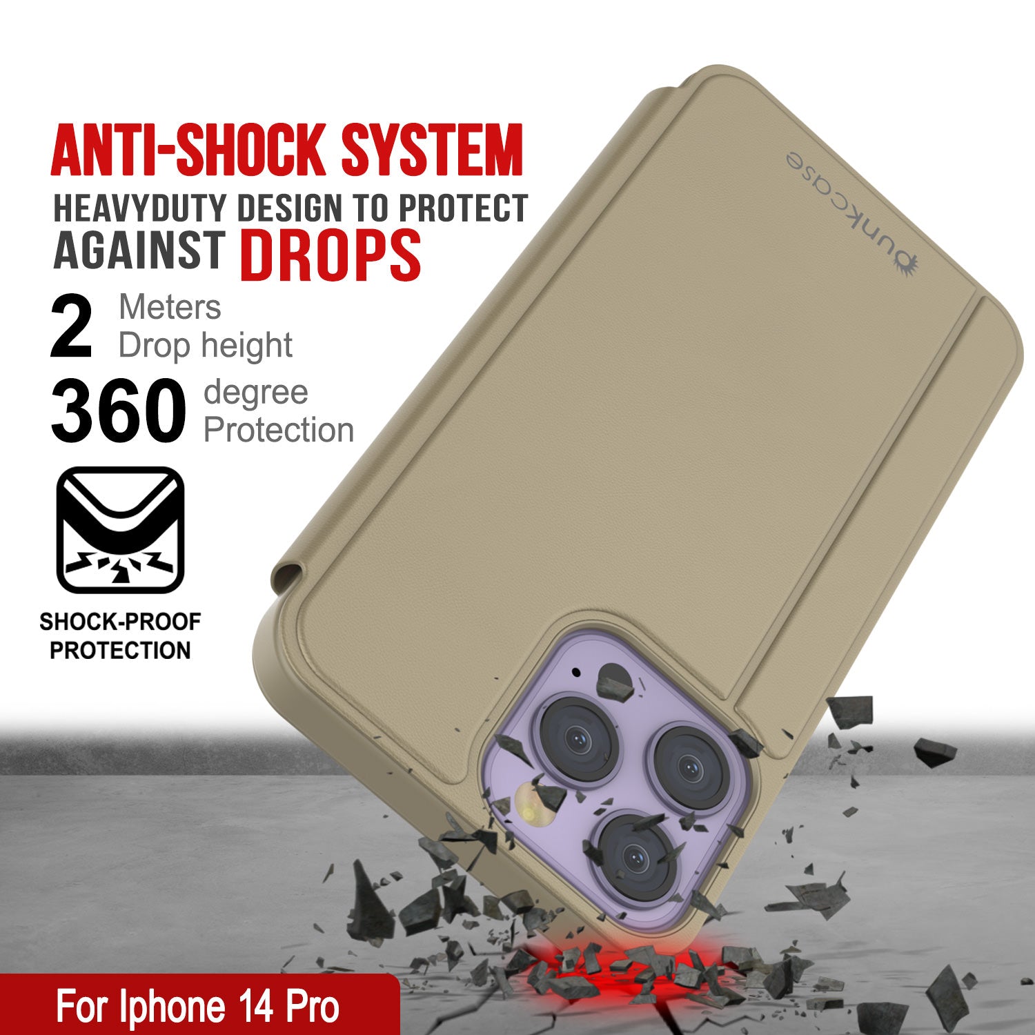 Capa protetora Punkcase Reflector para iPhone 14 Pro - Capa Flip [Ouro]