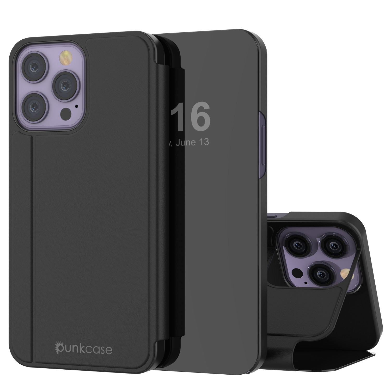 Capa protetora Punkcase iPhone 14 Pro Reflector Flip Cover [Preto]
