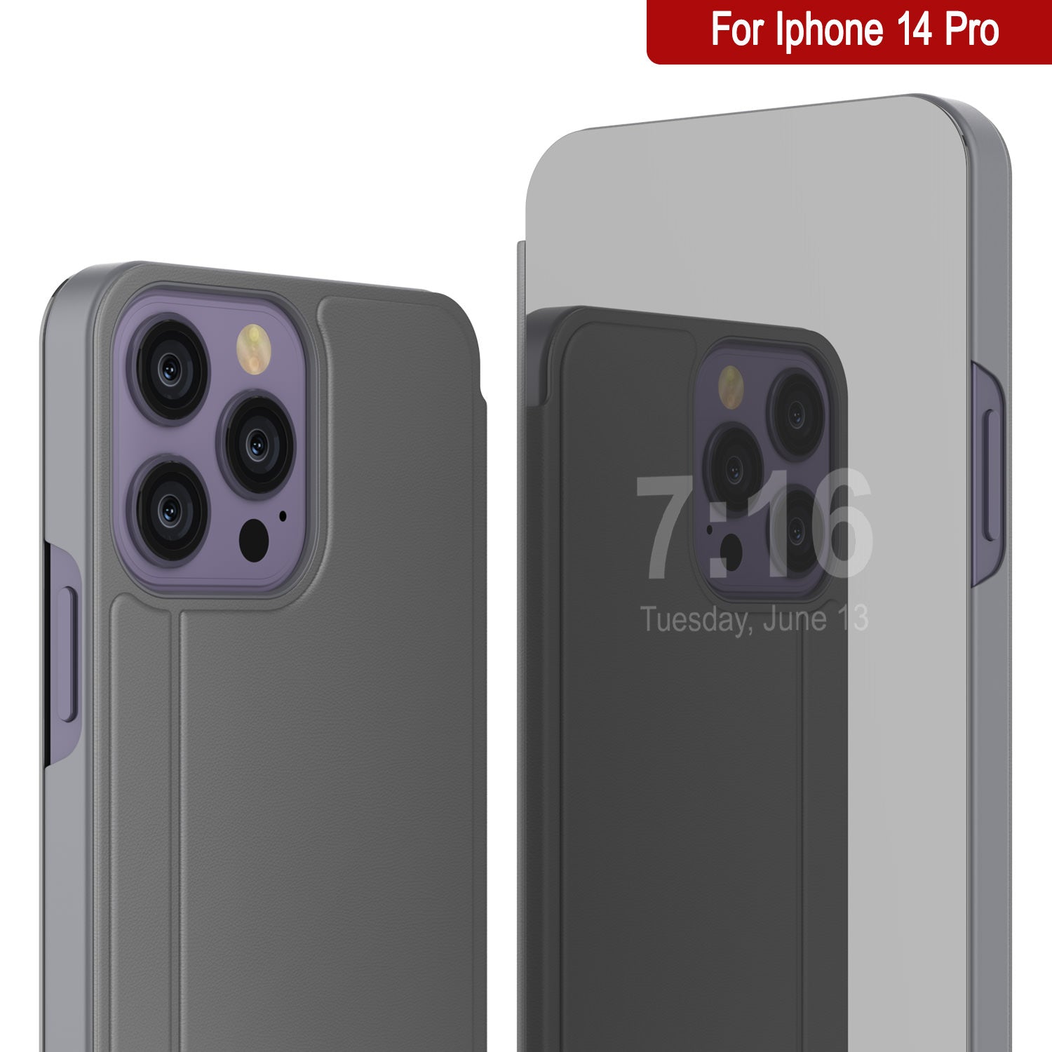 Capa protetora Punkcase para iPhone 14 Pro com flip cover refletora [prateada]