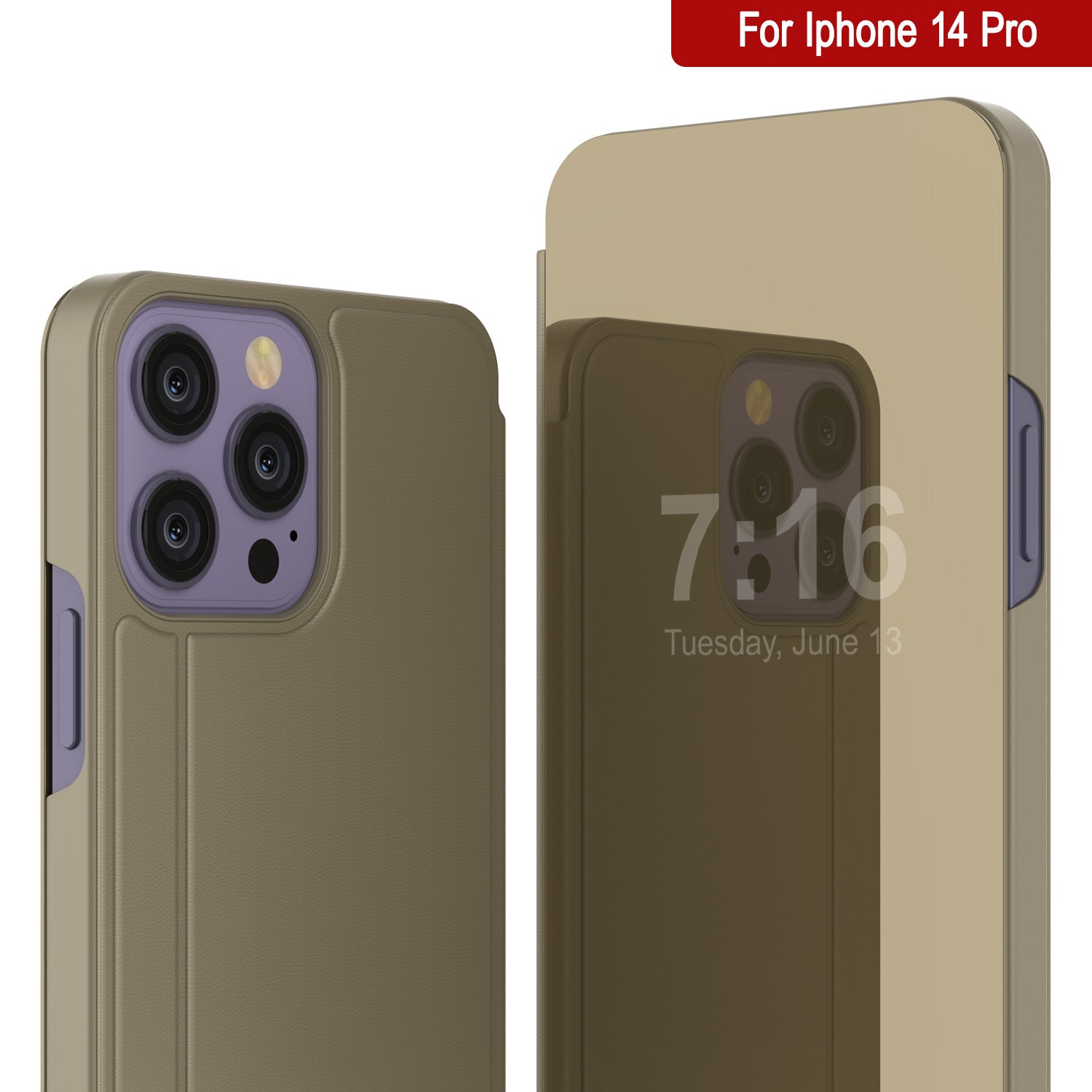 Capa protetora Punkcase Reflector para iPhone 14 Pro - Capa Flip [Ouro]