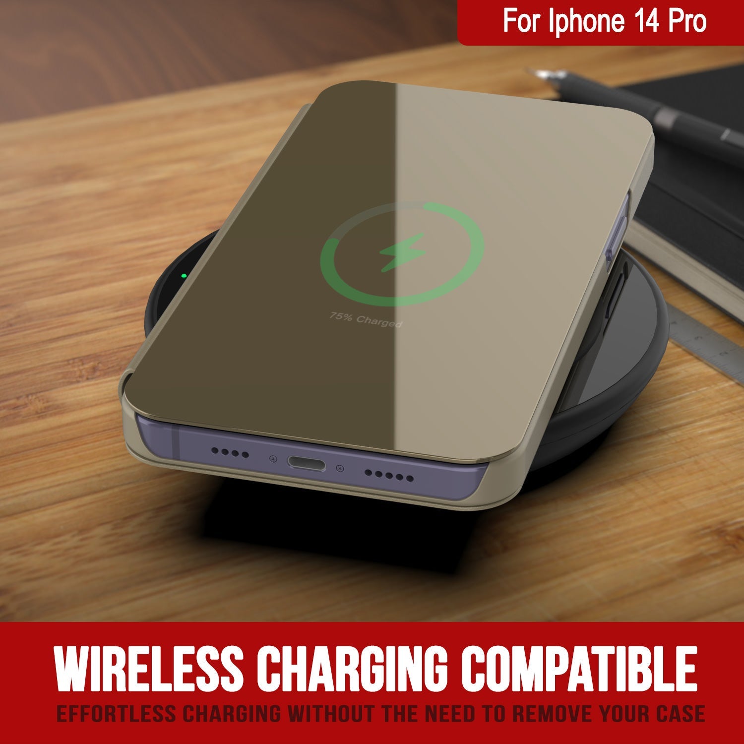 Capa protetora Punkcase Reflector para iPhone 14 Pro - Capa Flip [Ouro]