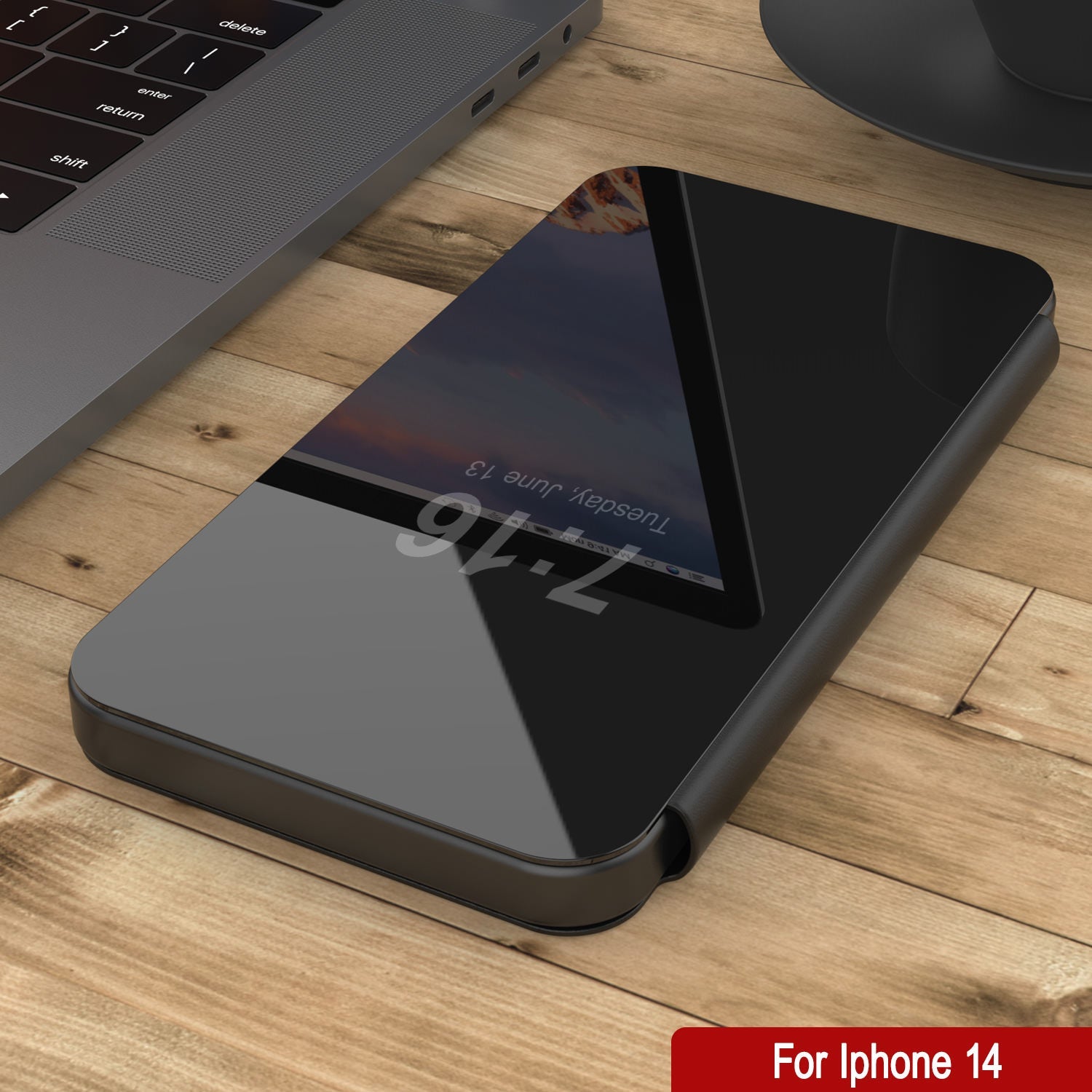 Capa de proteção Punkcase iPhone 14 Reflector Flip Cover [Preto]