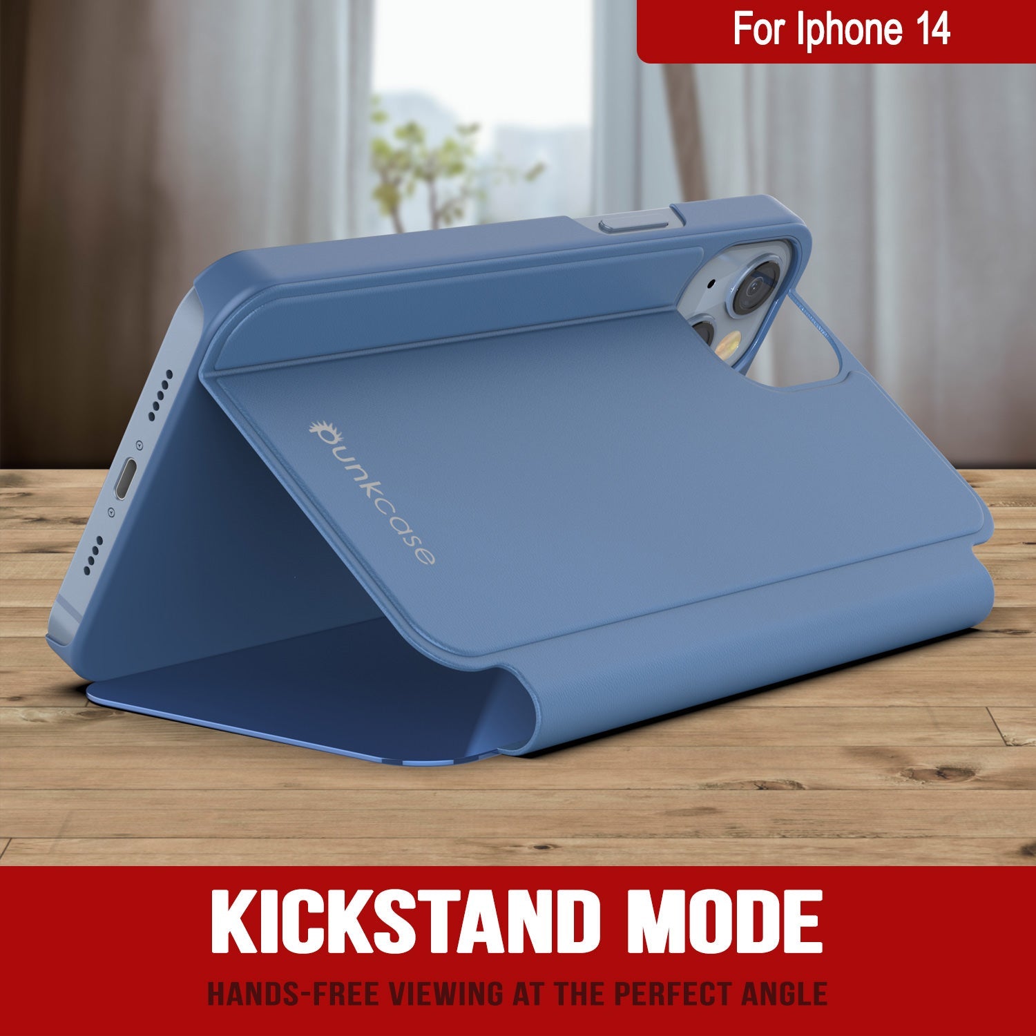 Capa protetora Punkcase Reflector para iPhone 14 com tampa flip [Azul]