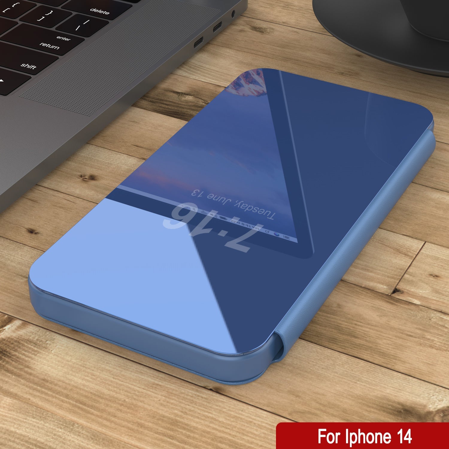 Capa protetora Punkcase Reflector para iPhone 14 com tampa flip [Azul]