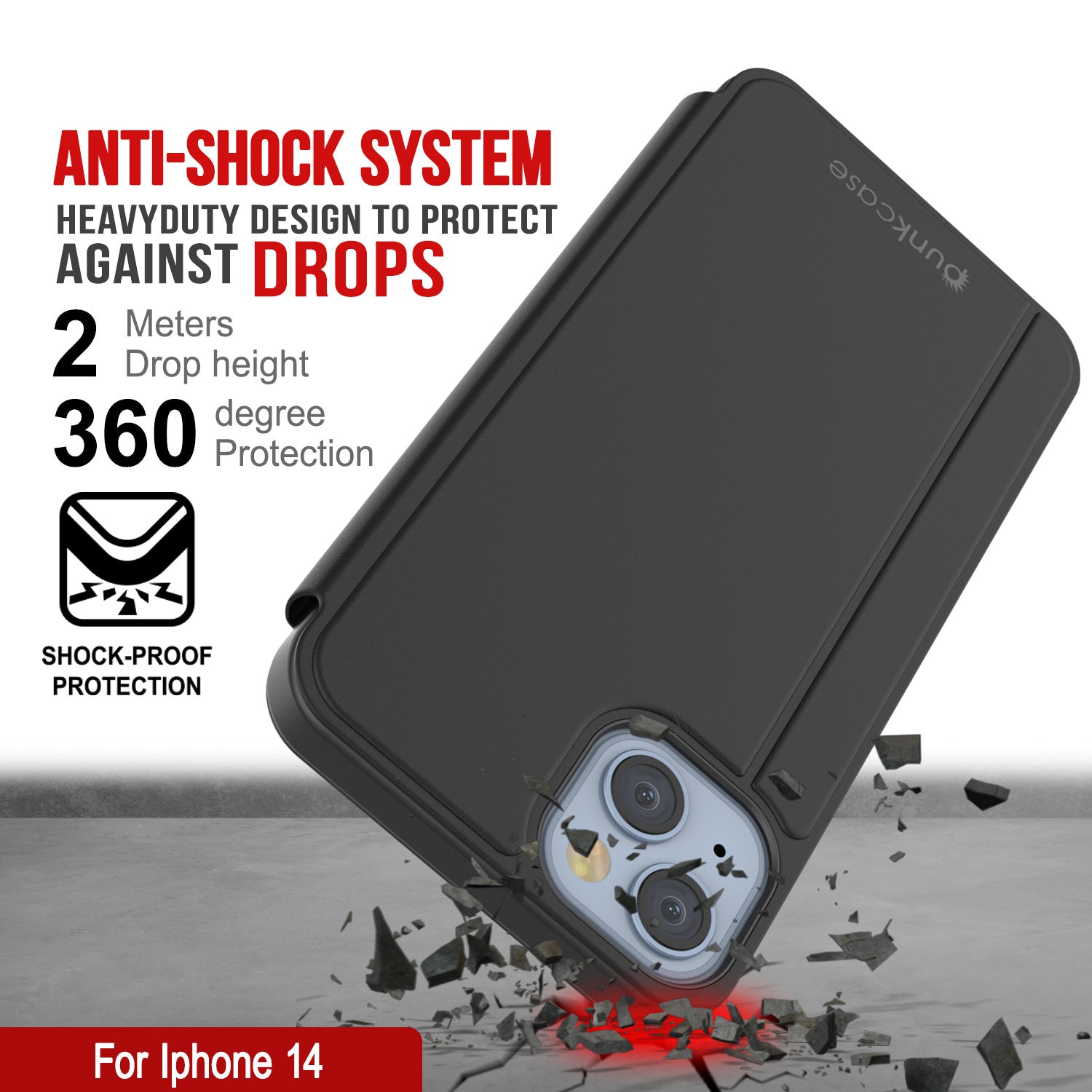 Capa de proteção Punkcase iPhone 14 Reflector Flip Cover [Preto]