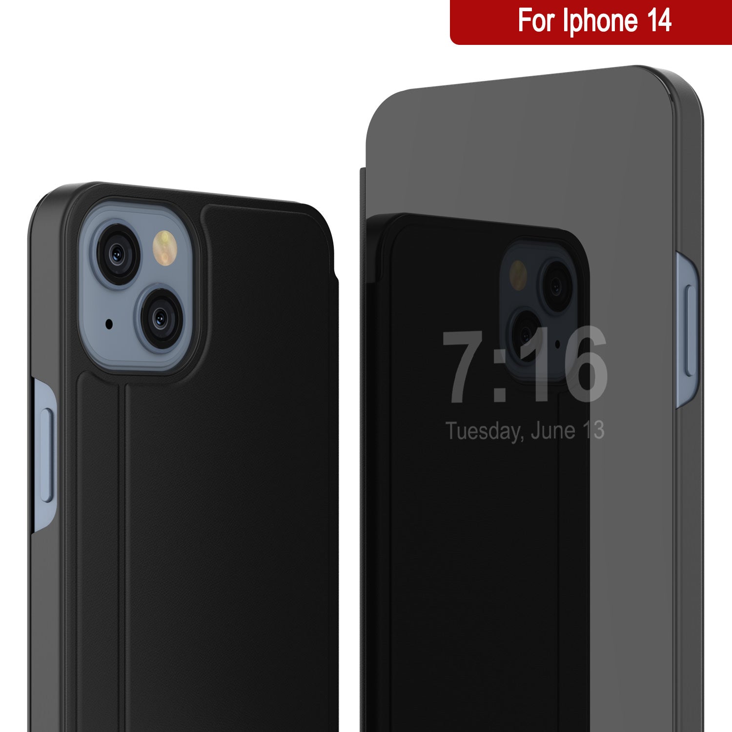 Capa de proteção Punkcase iPhone 14 Reflector Flip Cover [Preto]