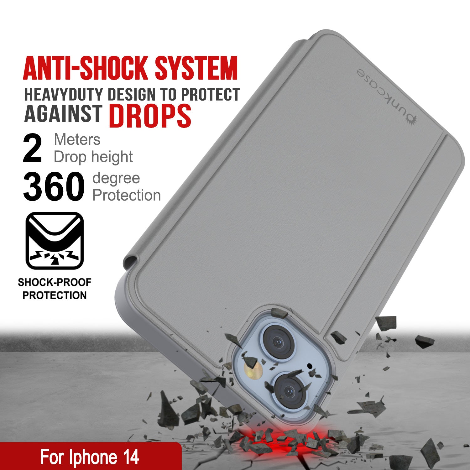 Capa protetora Punkcase para iPhone 14 Reflector Flip Cover [Prateado]