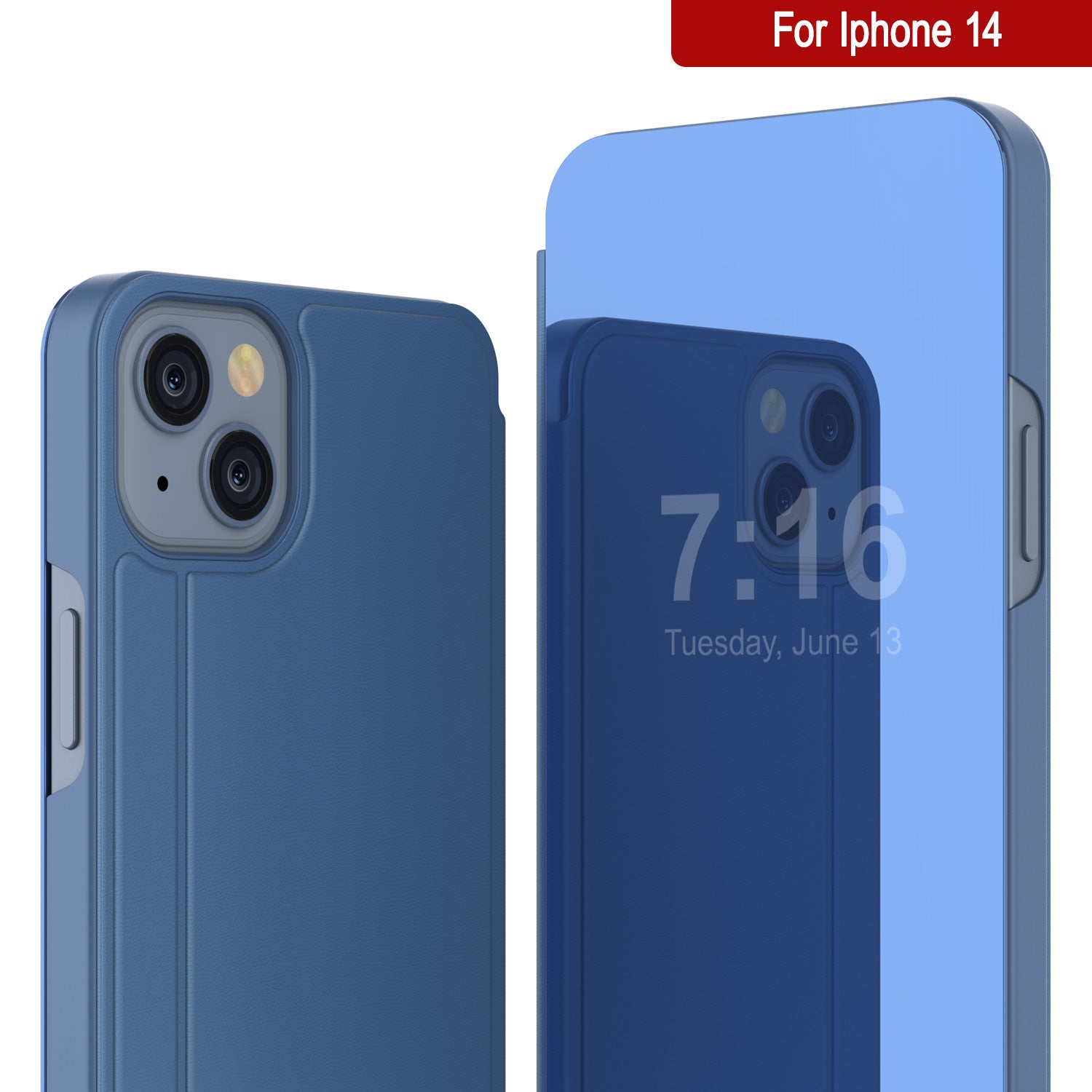 Capa protetora Punkcase Reflector para iPhone 14 com tampa flip [Azul]