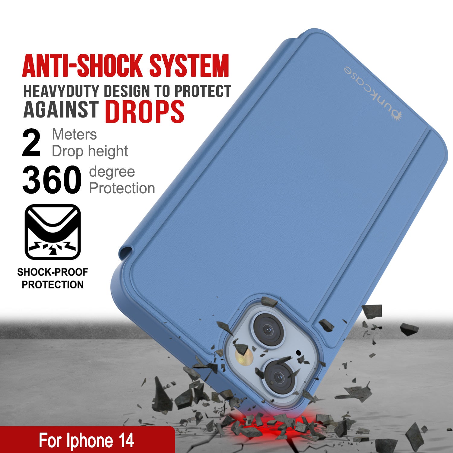 Capa protetora Punkcase Reflector para iPhone 14 com tampa flip [Azul]