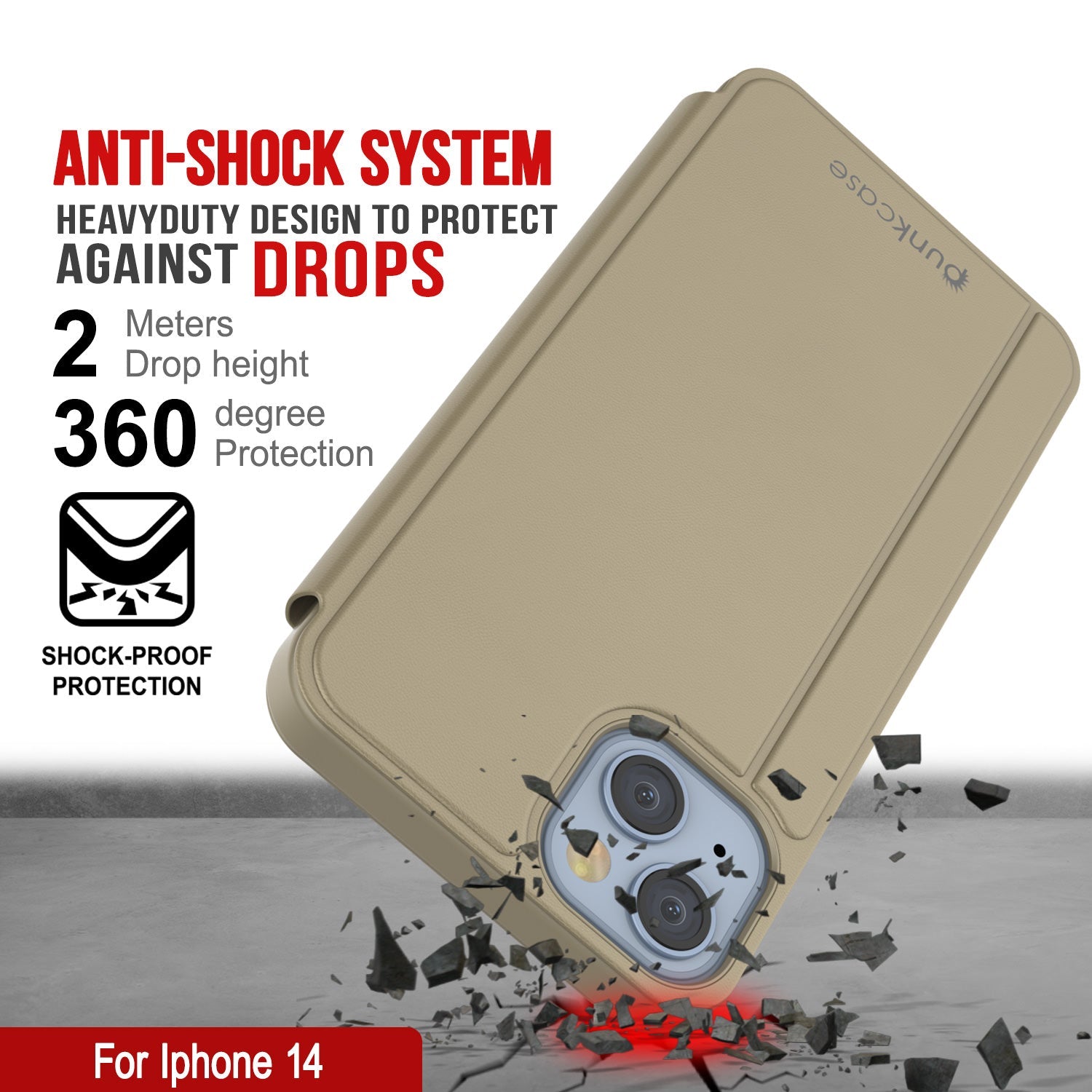 Capa Protetora Punkcase para iPhone 14 com Flip Cover Refletor [Dourado]