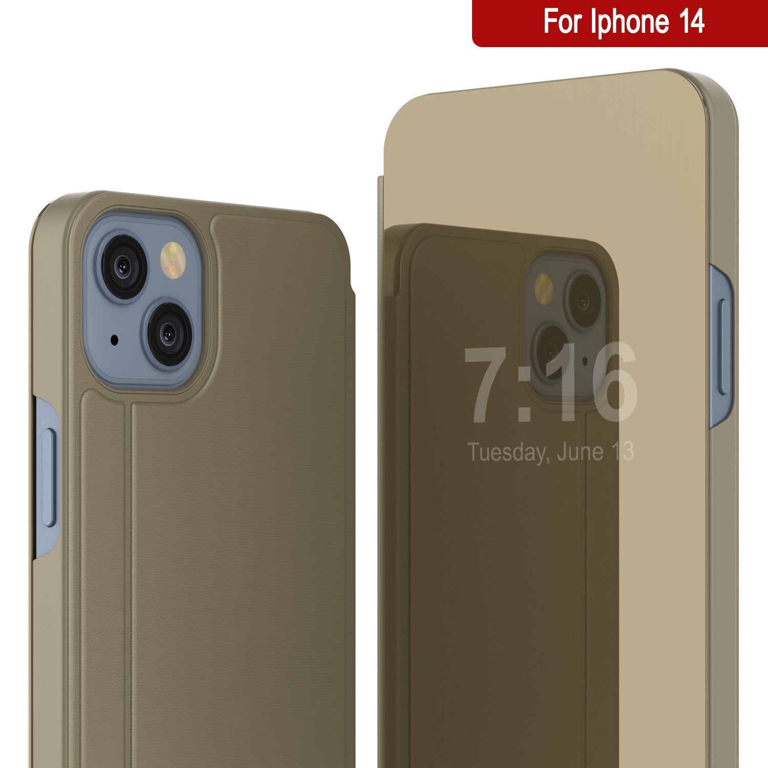 Capa Protetora Punkcase para iPhone 14 com Flip Cover Refletor [Dourado]