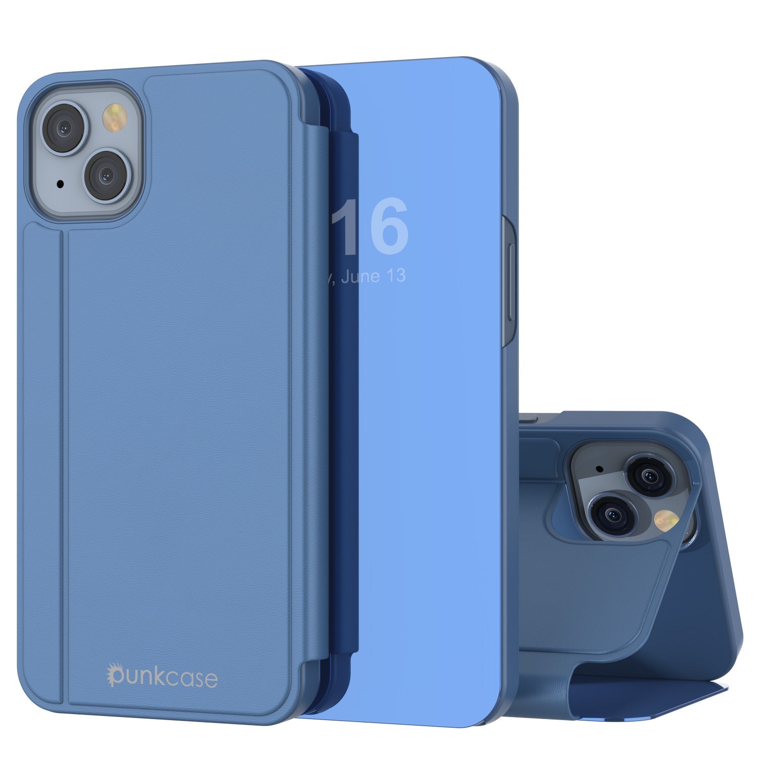 Capa protetora Punkcase Reflector para iPhone 14 com tampa flip [Azul]
