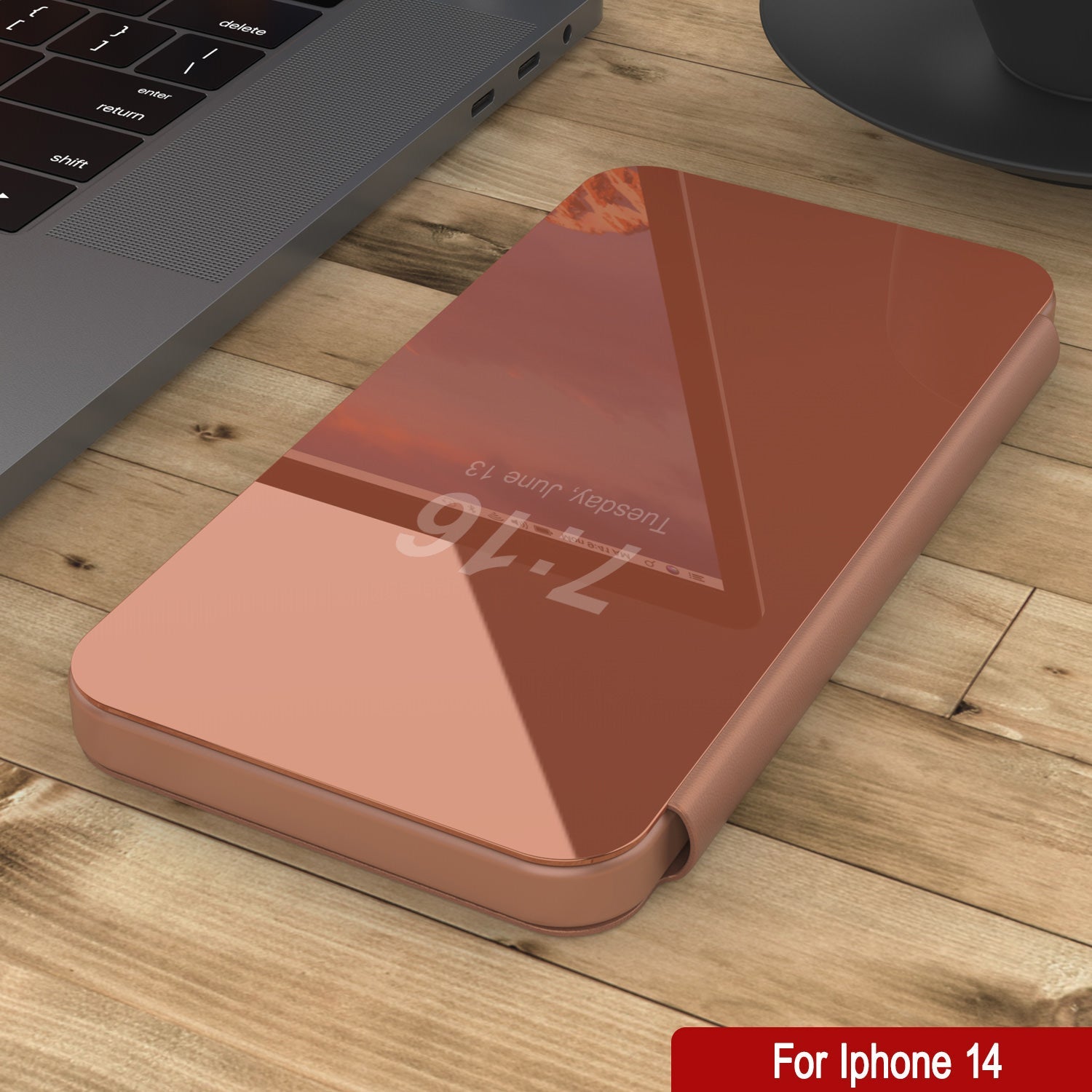 Capa protetora Punkcase iPhone 14 Reflector Cover Flip [Rosa]