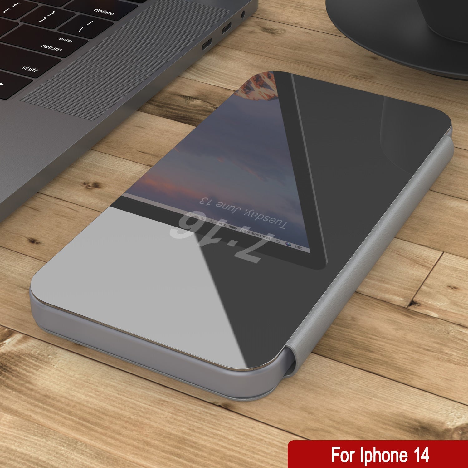 Capa protetora Punkcase para iPhone 14 Reflector Flip Cover [Prateado]