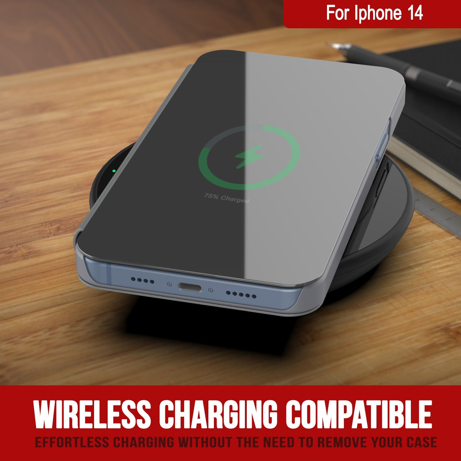 Capa protetora Punkcase para iPhone 14 Reflector Flip Cover [Prateado]