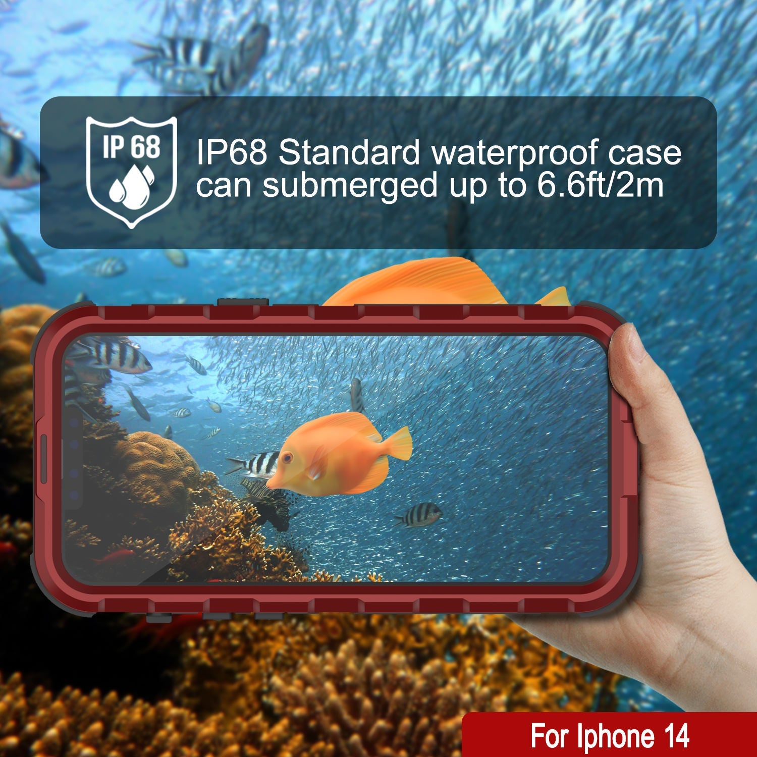 Capa à prova d'água de alumínio da série Extreme 2.0 do iPhone 14 com protetor de tela embutido IP68 [Vermelho-Preto]