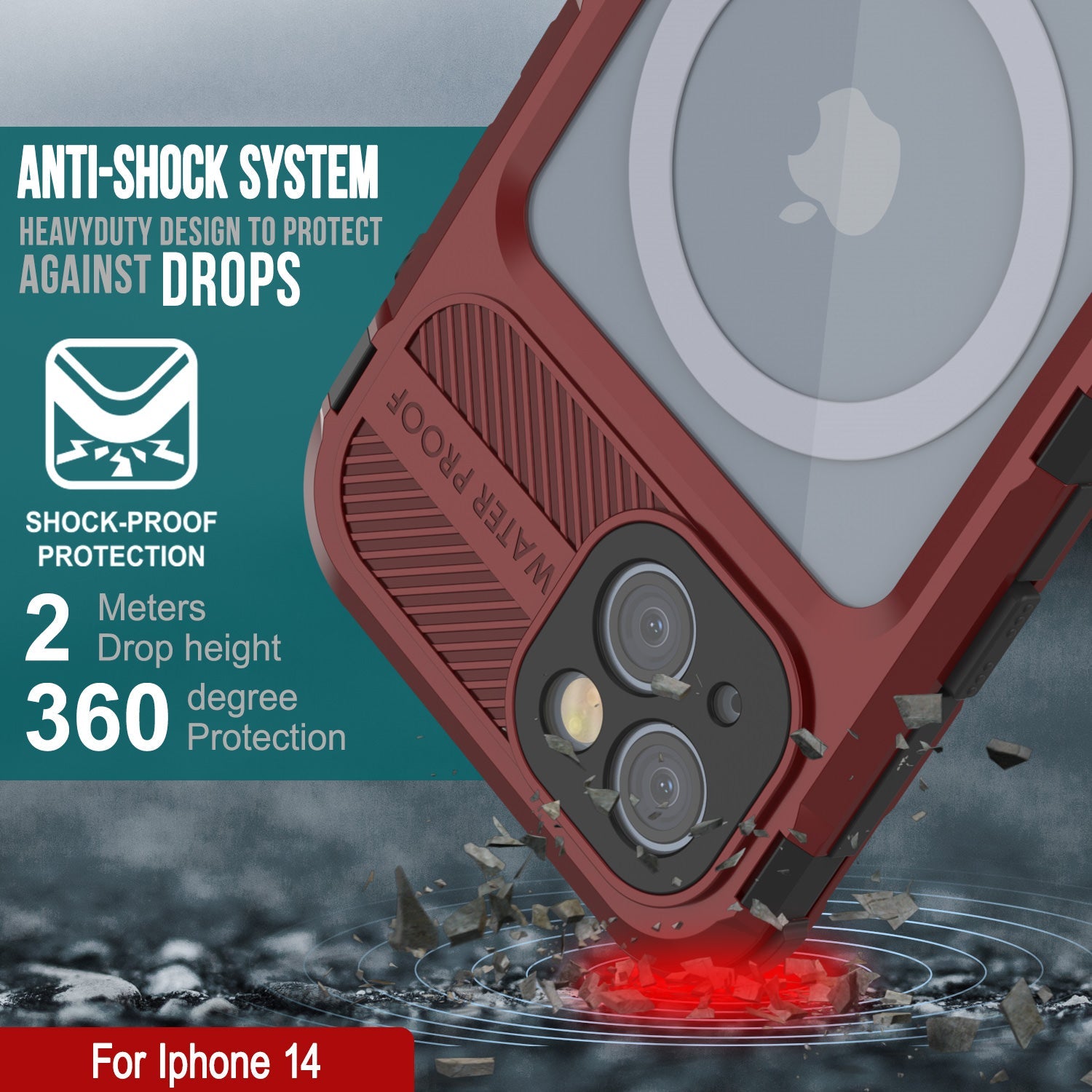 Capa à prova d'água de alumínio da série Extreme 2.0 do iPhone 14 com protetor de tela embutido IP68 [Vermelho-Preto]
