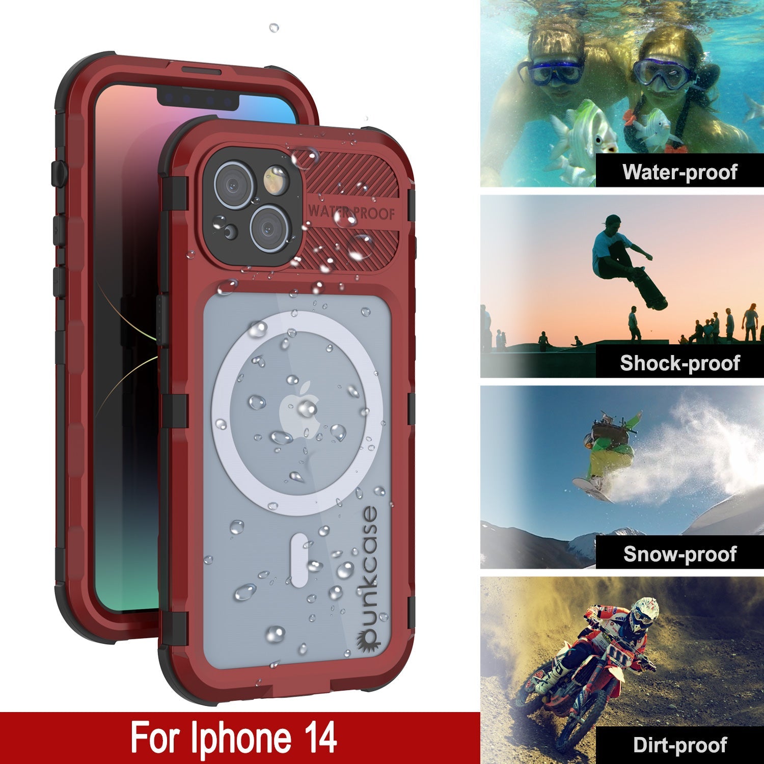 Capa à prova d'água de alumínio da série Extreme 2.0 do iPhone 14 com protetor de tela embutido IP68 [Vermelho-Preto]