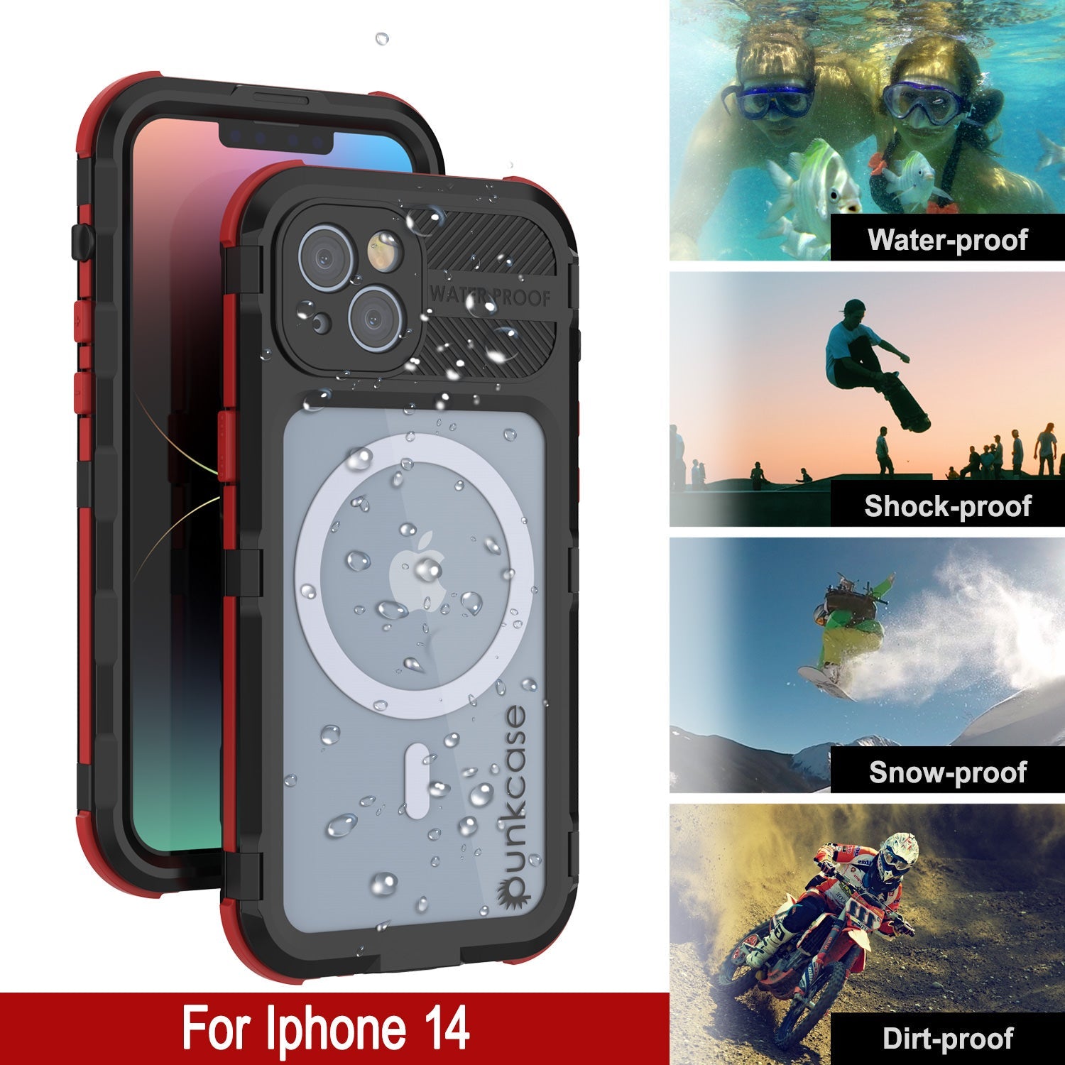 Capa à prova d'água de alumínio série Metal Extreme 2.0 para iPhone 14 com Protetor de Tela Embutido IP68 [Preto-Vermelho]