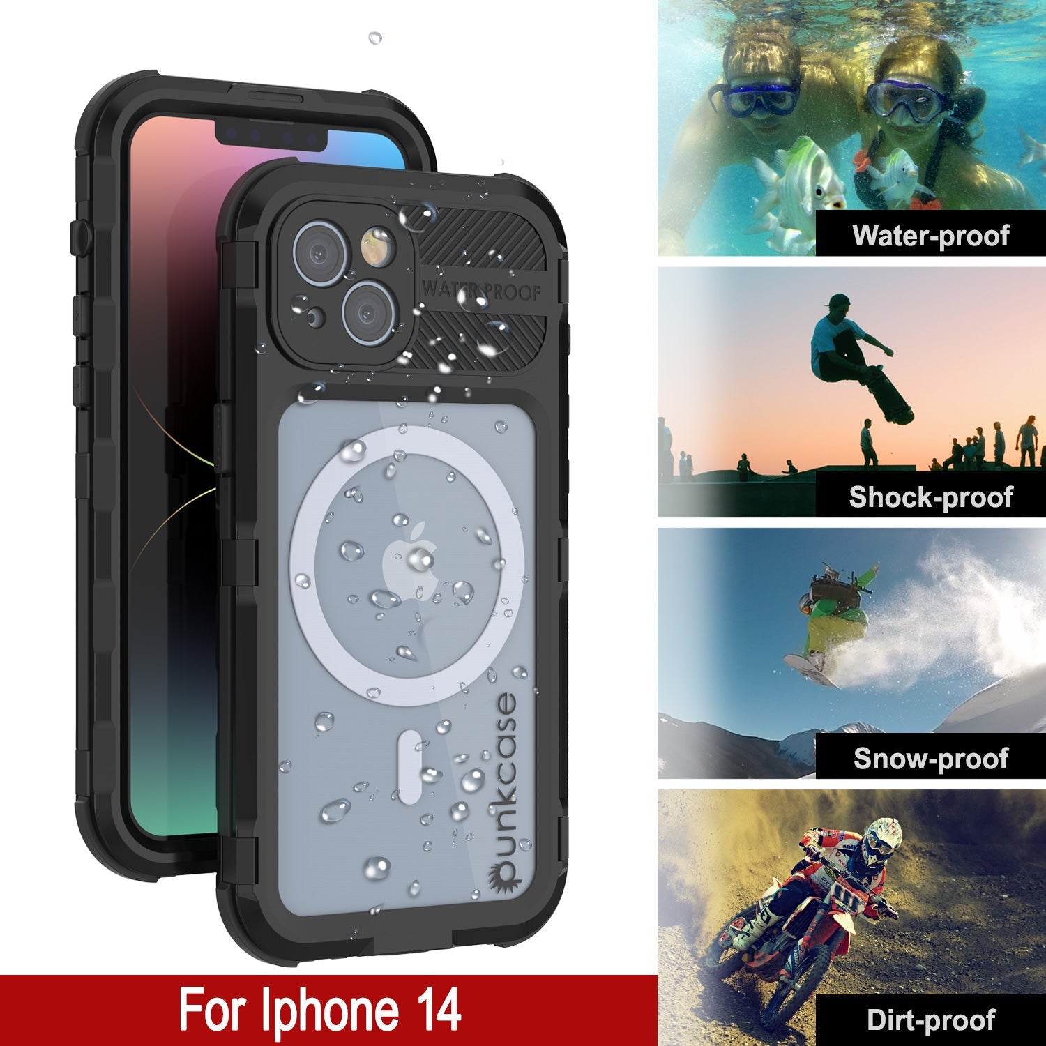 Capa à prova d'água de alumínio da série iPhone 14 Metal Extreme 2.0 IP68 com protetor de tela embutido [Preto]