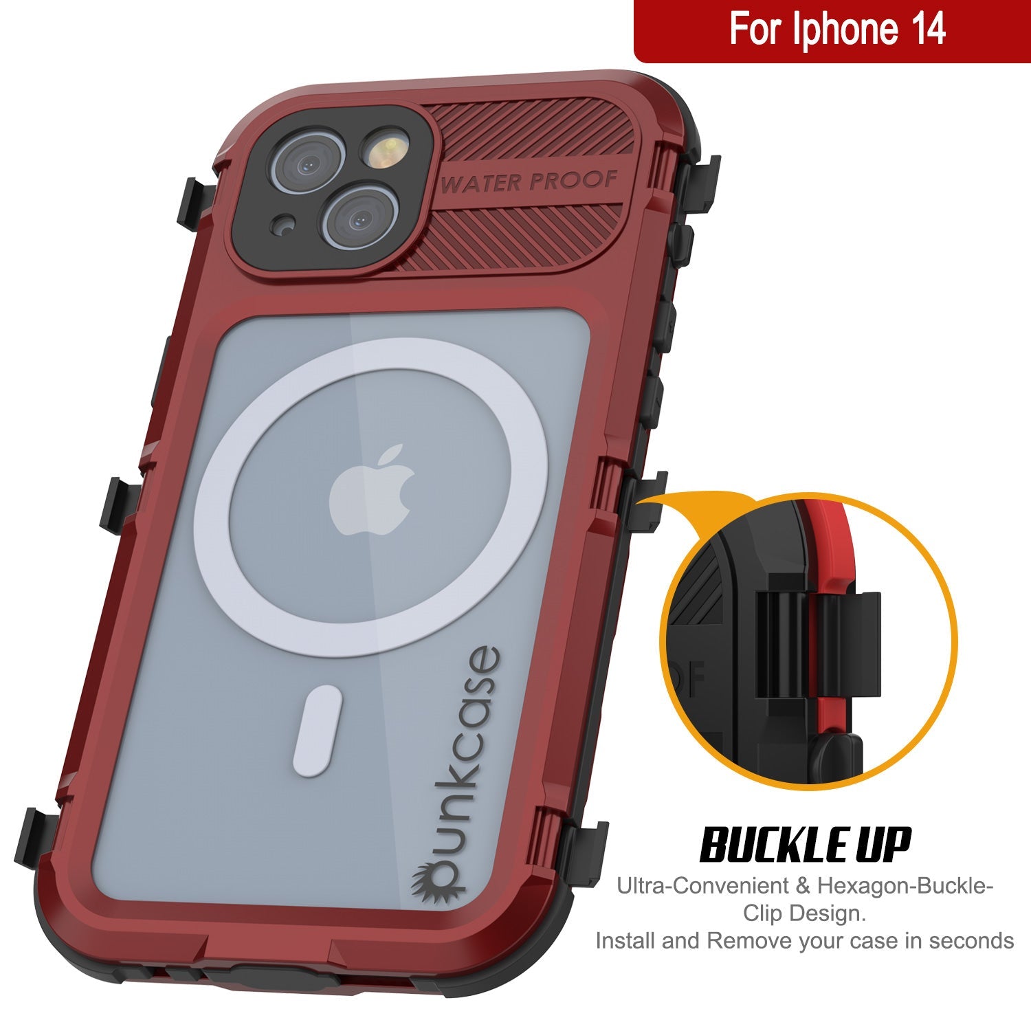 Capa à prova d'água de alumínio da série Extreme 2.0 do iPhone 14 com protetor de tela embutido IP68 [Vermelho-Preto]