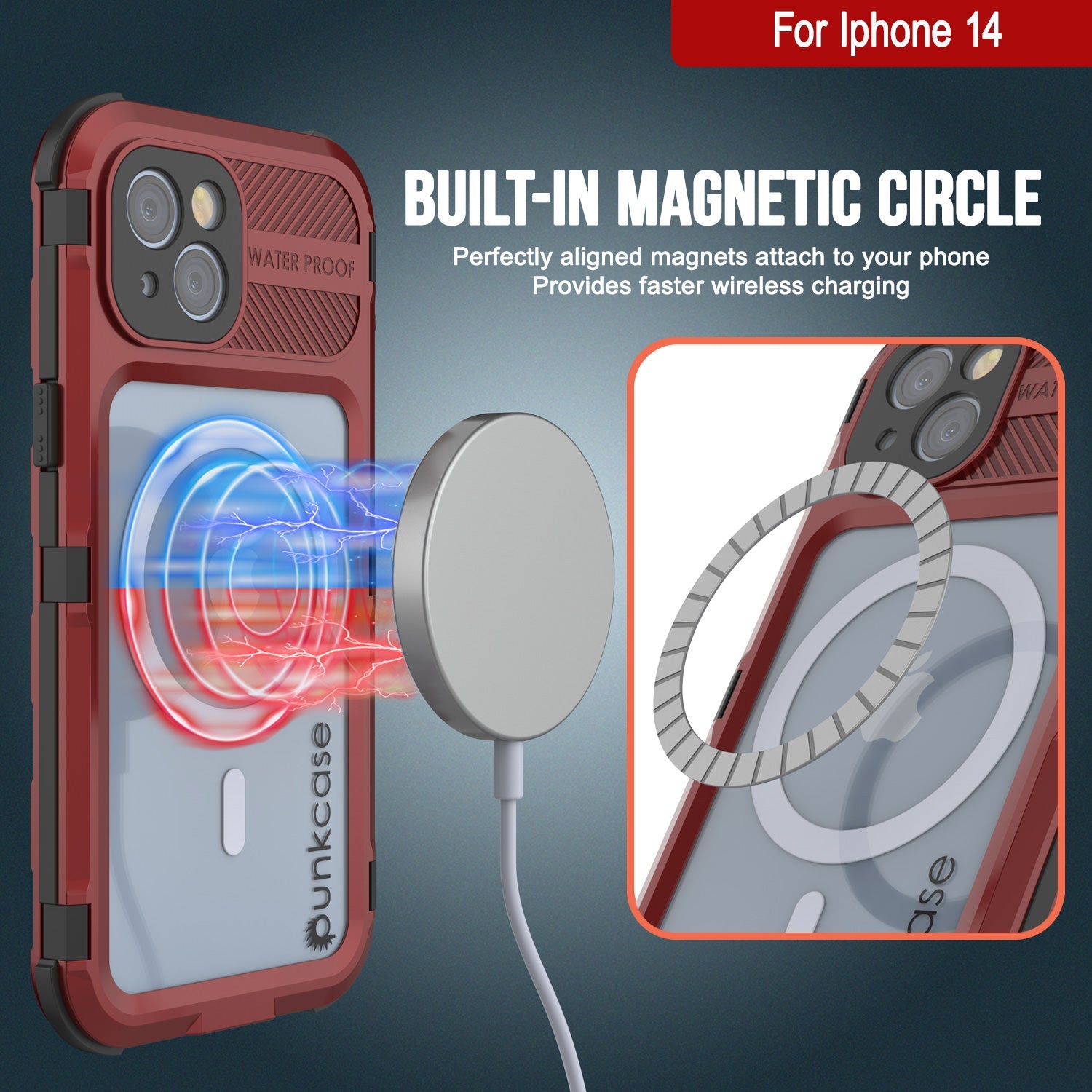 Capa à prova d'água de alumínio da série Extreme 2.0 do iPhone 14 com protetor de tela embutido IP68 [Vermelho-Preto]