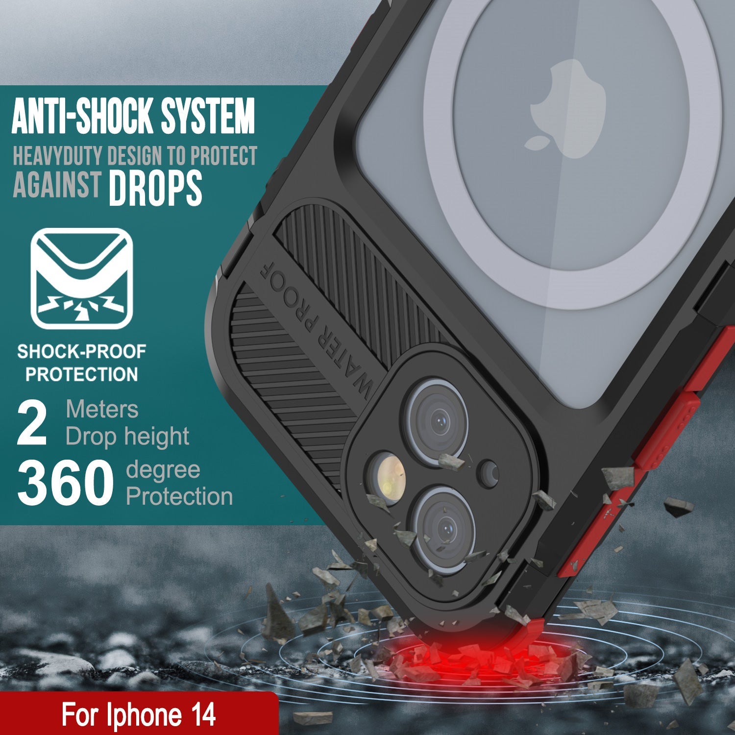 Capa à prova d'água de alumínio série Metal Extreme 2.0 para iPhone 14 com Protetor de Tela Embutido IP68 [Preto-Vermelho]