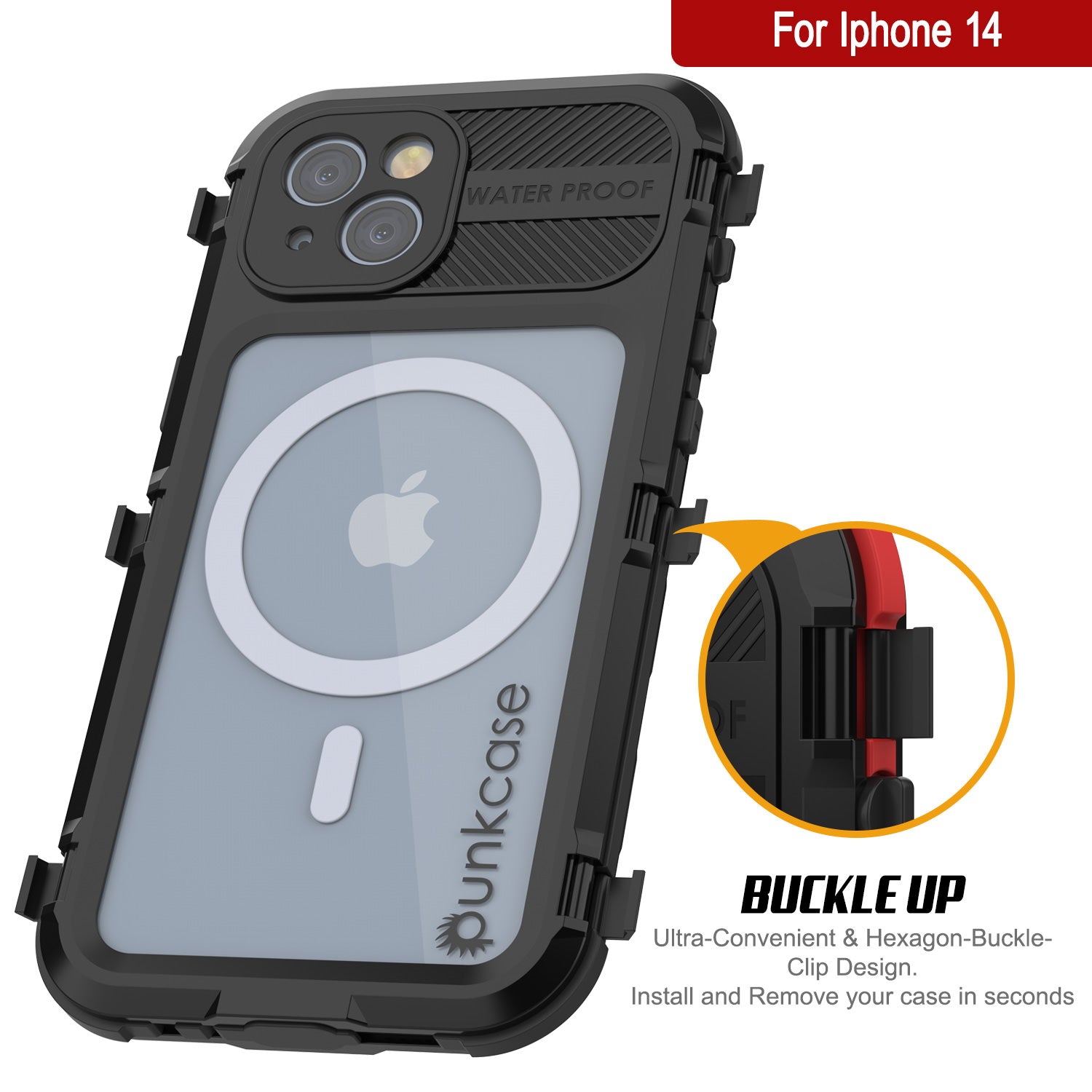 Capa à prova d'água de alumínio da série iPhone 14 Metal Extreme 2.0 IP68 com protetor de tela embutido [Preto]