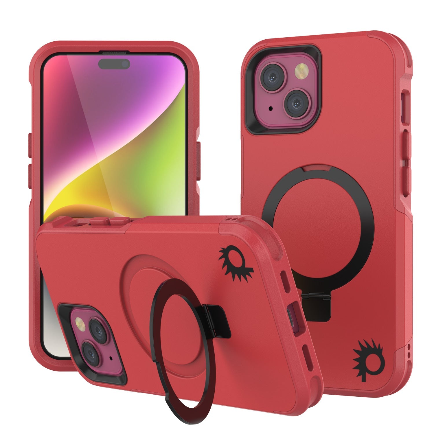 PunkCase iPhone 15 Case, [Spartan 2.0 Series] Clear Rugged Heavy Duty Cover W/Built in Screen Protector [red]