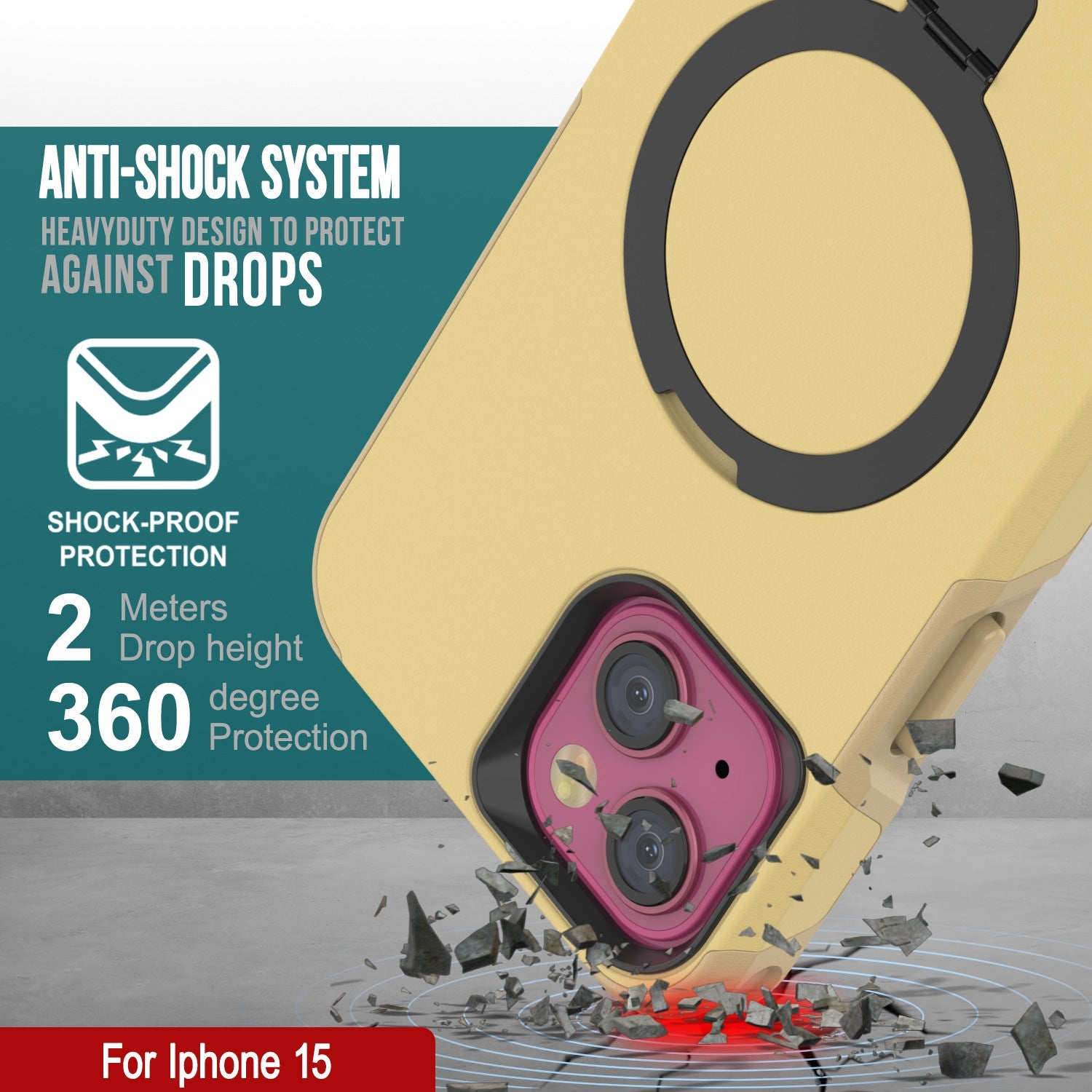 PunkCase iPhone 15 Case, [Spartan 2.0 Series] Clear Rugged Heavy Duty Cover W/Built in Screen Protector [yellow]
