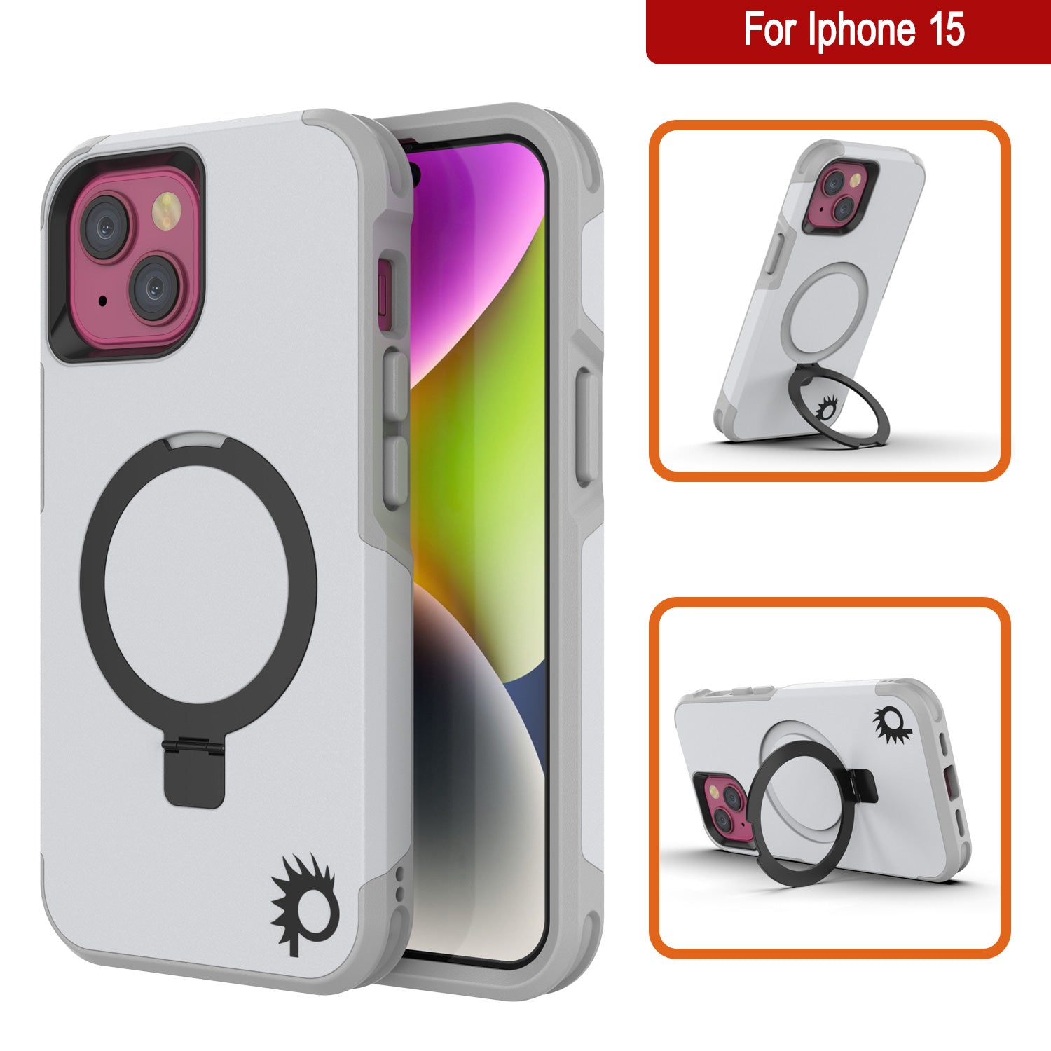 PunkCase iPhone 15 Case, [Spartan 2.0 Series] Clear Rugged Heavy Duty Cover W/Built in Screen Protector [white]