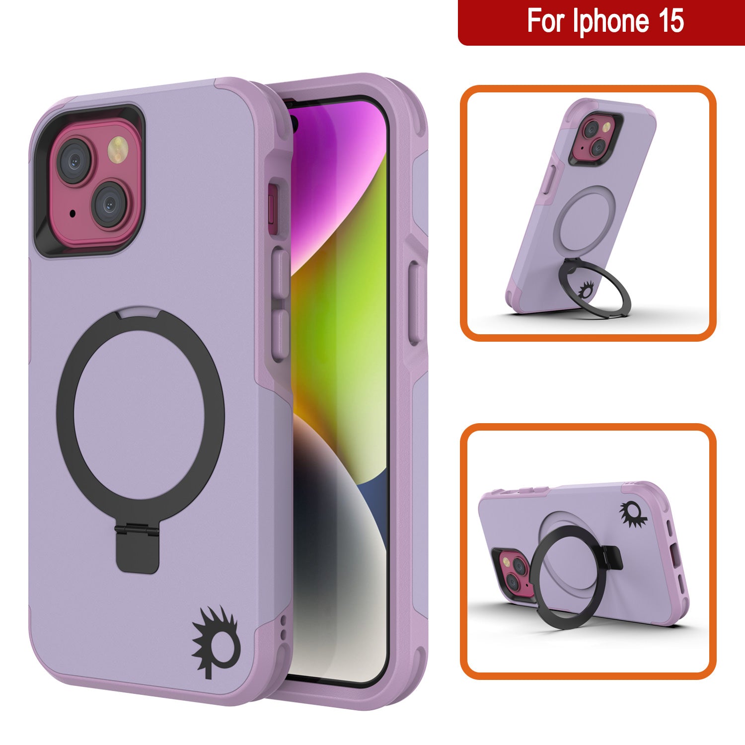 PunkCase iPhone 15 Case, [Spartan 2.0 Series] Clear Rugged Heavy Duty Cover W/Built in Screen Protector [lilac]
