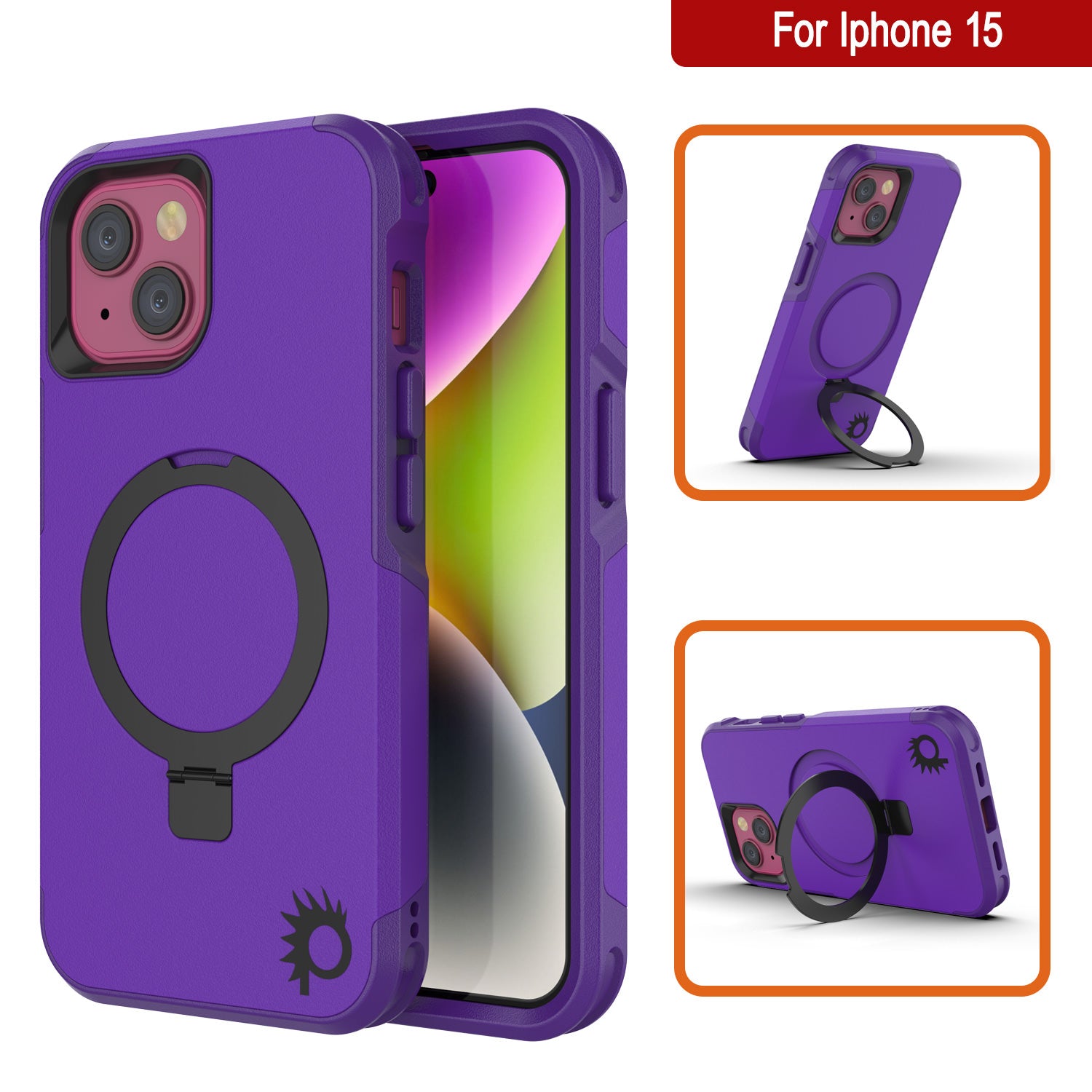 PunkCase iPhone 15 Case, [Spartan 2.0 Series] Clear Rugged Heavy Duty Cover W/Built in Screen Protector [purple]