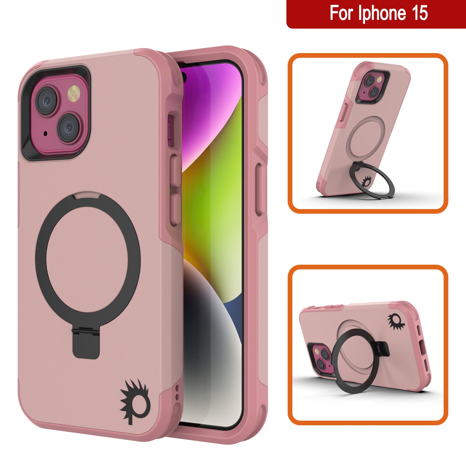 PunkCase iPhone 15 Case, [Spartan 2.0 Series] Clear Rugged Heavy Duty Cover W/Built in Screen Protector [pink]